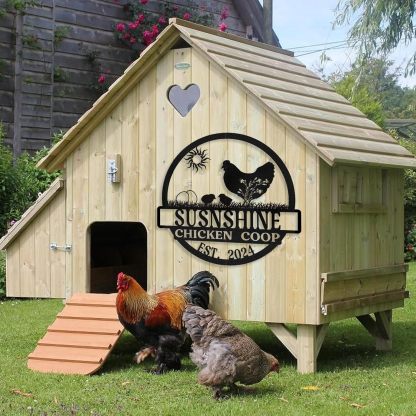 Personalized Metal Chicken Coop Signs Outdoor, Cusotm Fluffy Butt Hut Chicken Coop Sign, Chicken Coop Accessories, Funny Signs for Chicken Coops, Farmhouse Wall Decor for Lawn, Yard, Patio, Garden
