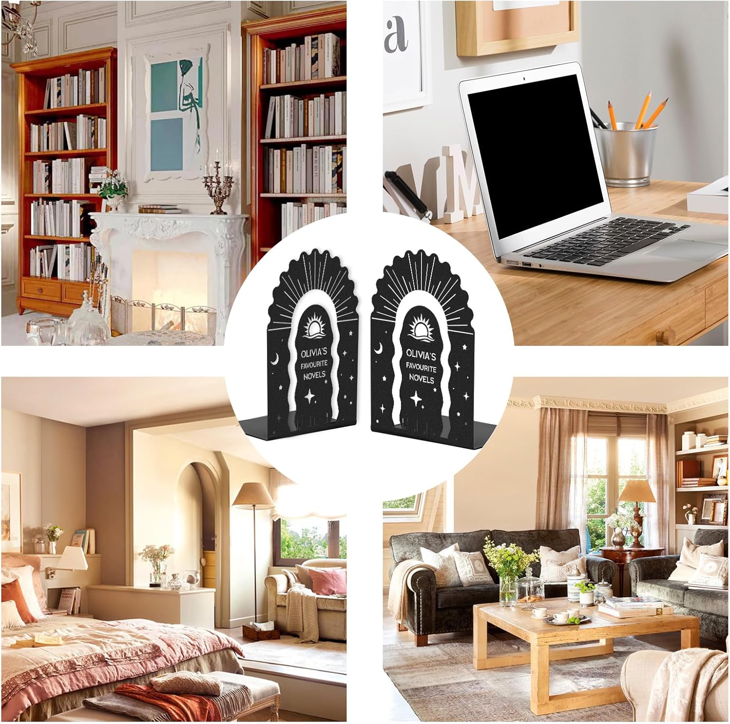 Custom Deer Metal Book Ends, Forest Theme Bookends for Shelves Decorative, Heavy Duty Bookend Stopper, Deer Cabin Decor, Book Organizer for Desk, Black Book Holders for Home Office, Hunter Gifts