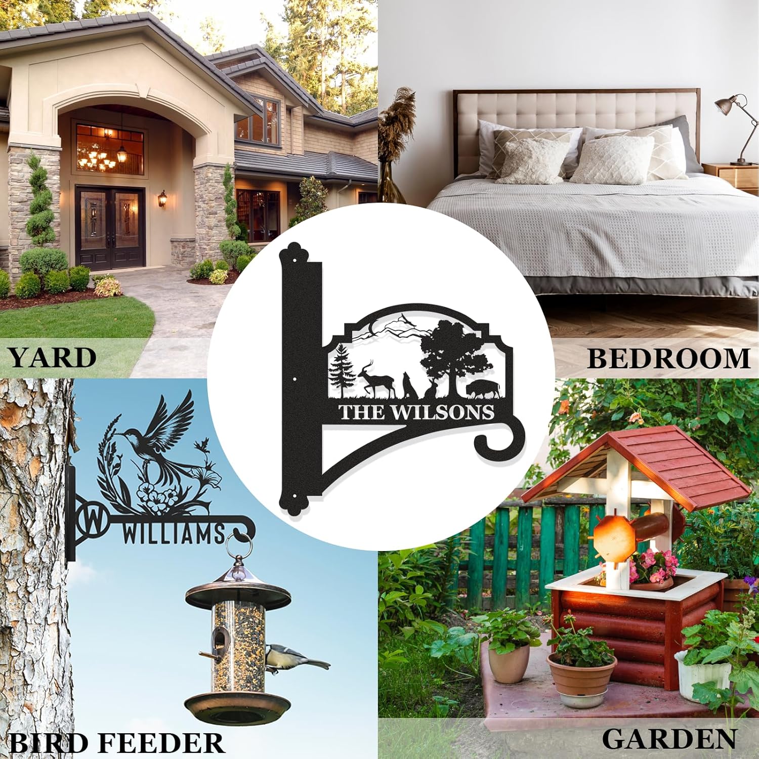 Personalized Iron Hanging Plant Bracket, Customizable Decorative Wall Plant Hanger Indoor Outdoor, Custom Name Bird Feeder Hook, Anti Rust Metal Hook for Wind Chimes Lantern