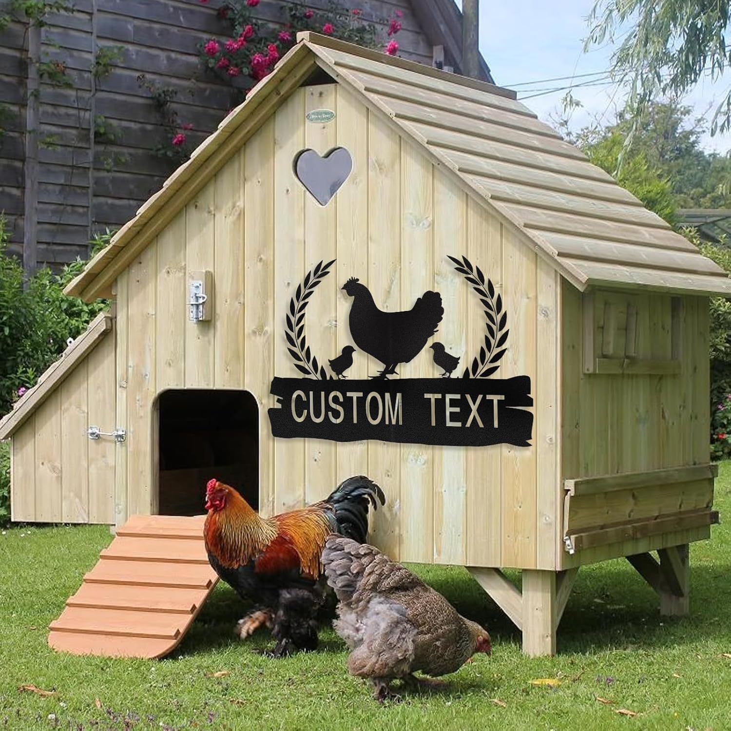 Personalized Metal Chicken Coop Signs Outdoor, Cusotm Fluffy Butt Hut Chicken Coop Sign, Chicken Coop Accessories, Funny Signs for Chicken Coops, Farmhouse Wall Decor for Lawn, Yard, Patio, Garden