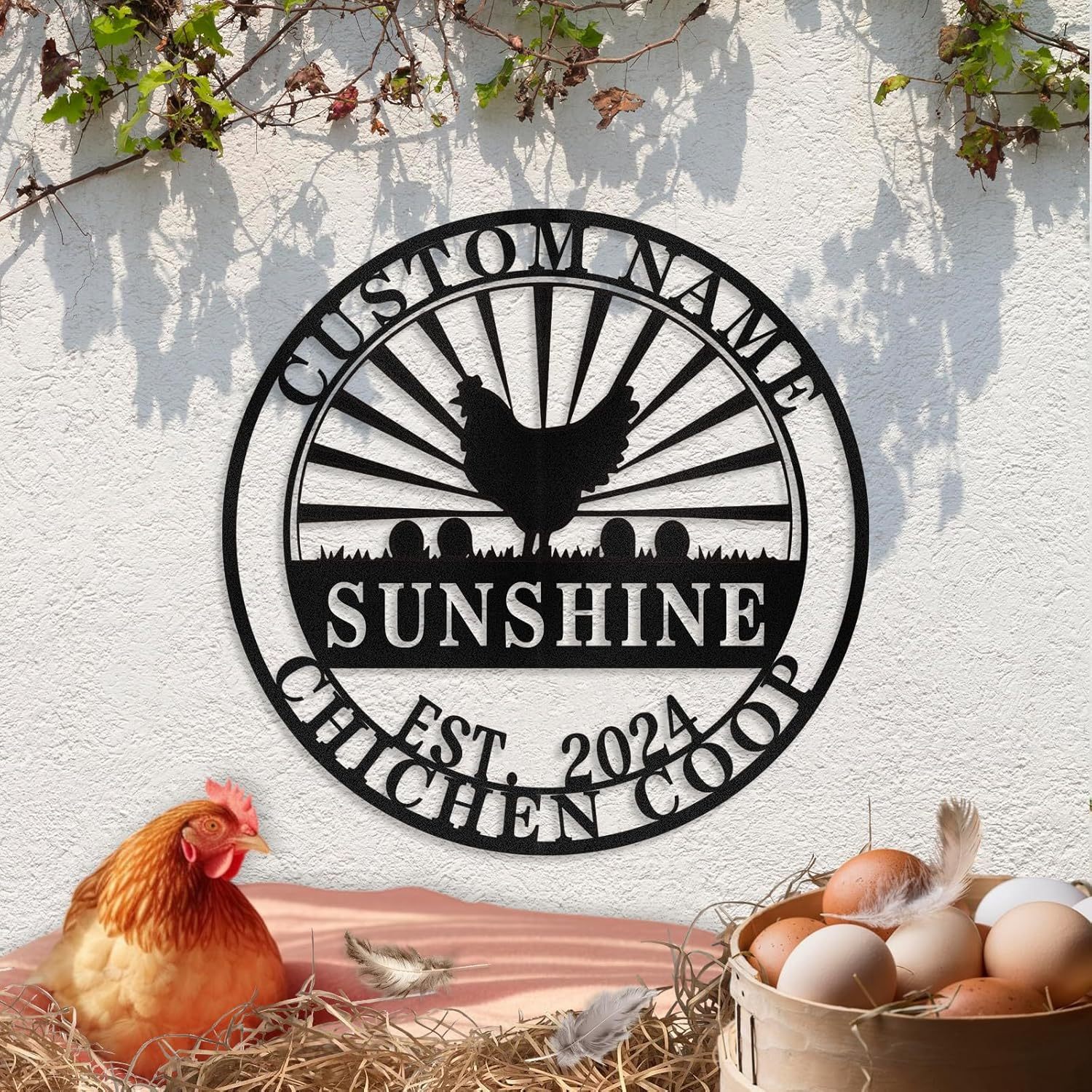 Personalized Metal Chicken Coop Signs Outdoor, Cusotm Fluffy Butt Hut Chicken Coop Sign, Chicken Coop Accessories, Funny Signs for Chicken Coops, Farmhouse Wall Decor for Lawn, Yard, Patio, Garden