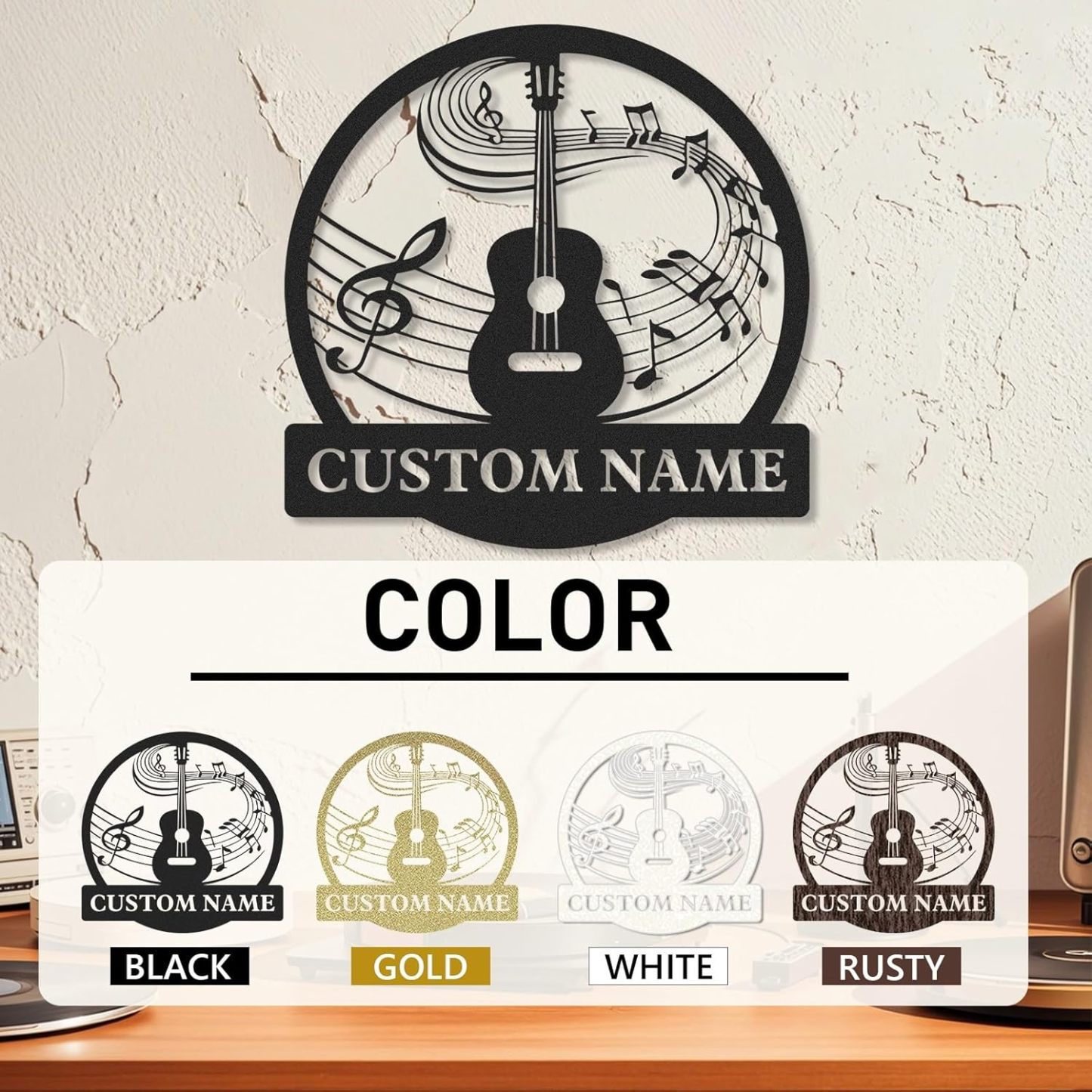 Personalized Guitar Metal Sign, Metal Signs Customized, Musical Note Wall Decor, Funny Music Wall Art, Custom Name Music Sign for Indoor & Outdoor Decorations, Gifts for Musicians, Home Decor