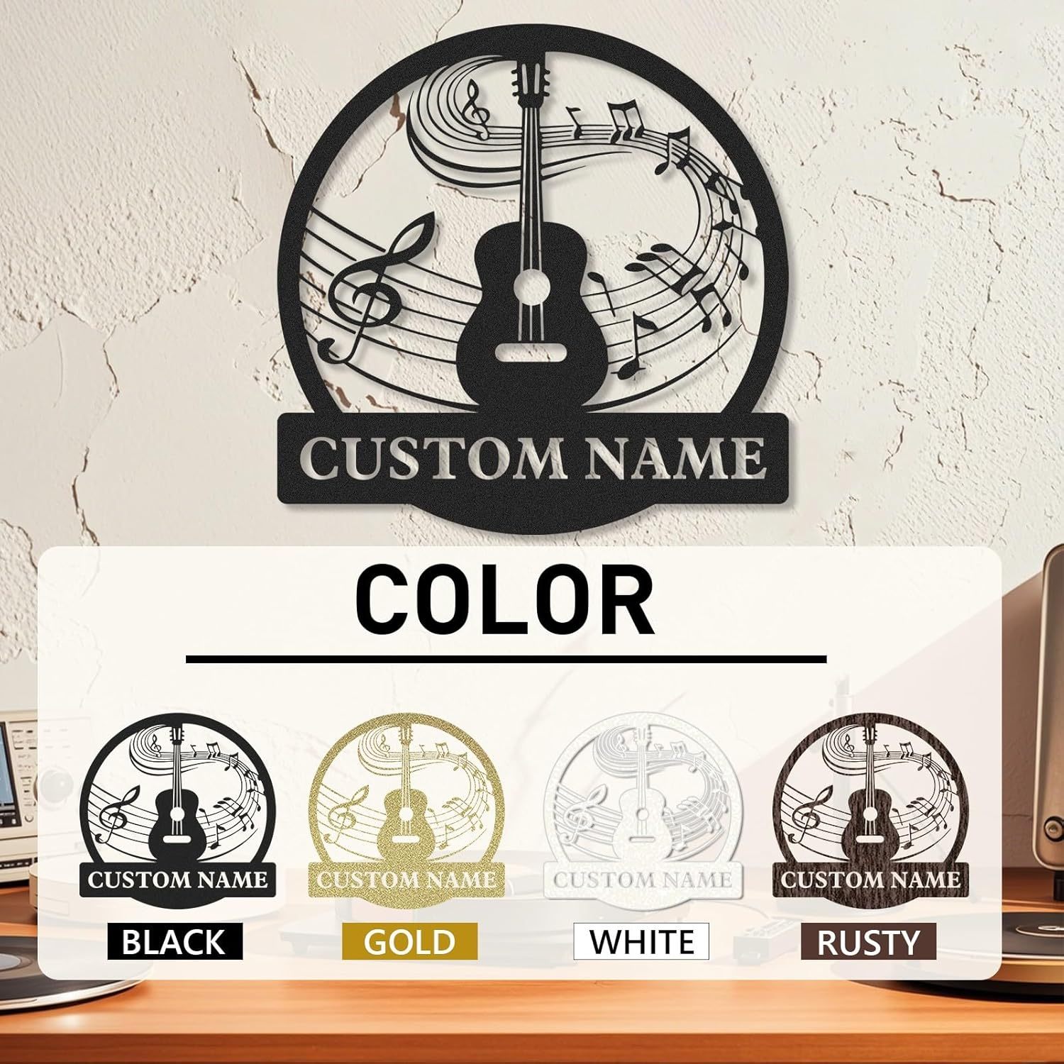 Personalized Guitar Metal Sign, Metal Signs Customized, Musical Note Wall Decor, Funny Music Wall Art, Custom Name Music Sign for Indoor & Outdoor Decorations, Gifts for Musicians, Home Decor