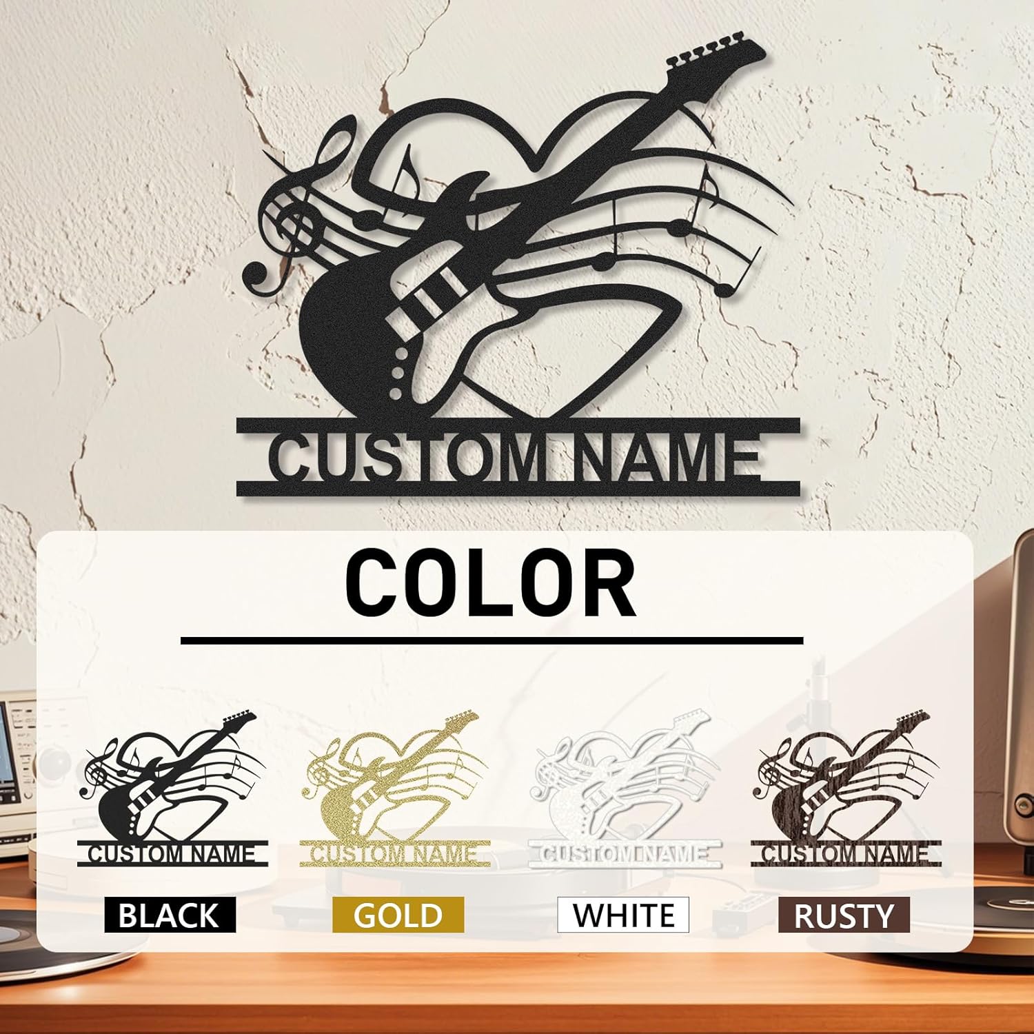 Personalized Guitar Metal Sign, Metal Signs Customized, Musical Note Wall Decor, Funny Music Wall Art, Custom Name Music Sign for Indoor & Outdoor Decorations, Gifts for Musicians, Home Decor