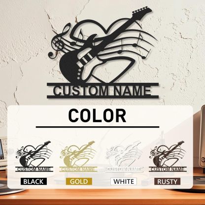 Personalized Guitar Metal Sign, Metal Signs Customized, Musical Note Wall Decor, Funny Music Wall Art, Custom Name Music Sign for Indoor & Outdoor Decorations, Gifts for Musicians, Home Decor