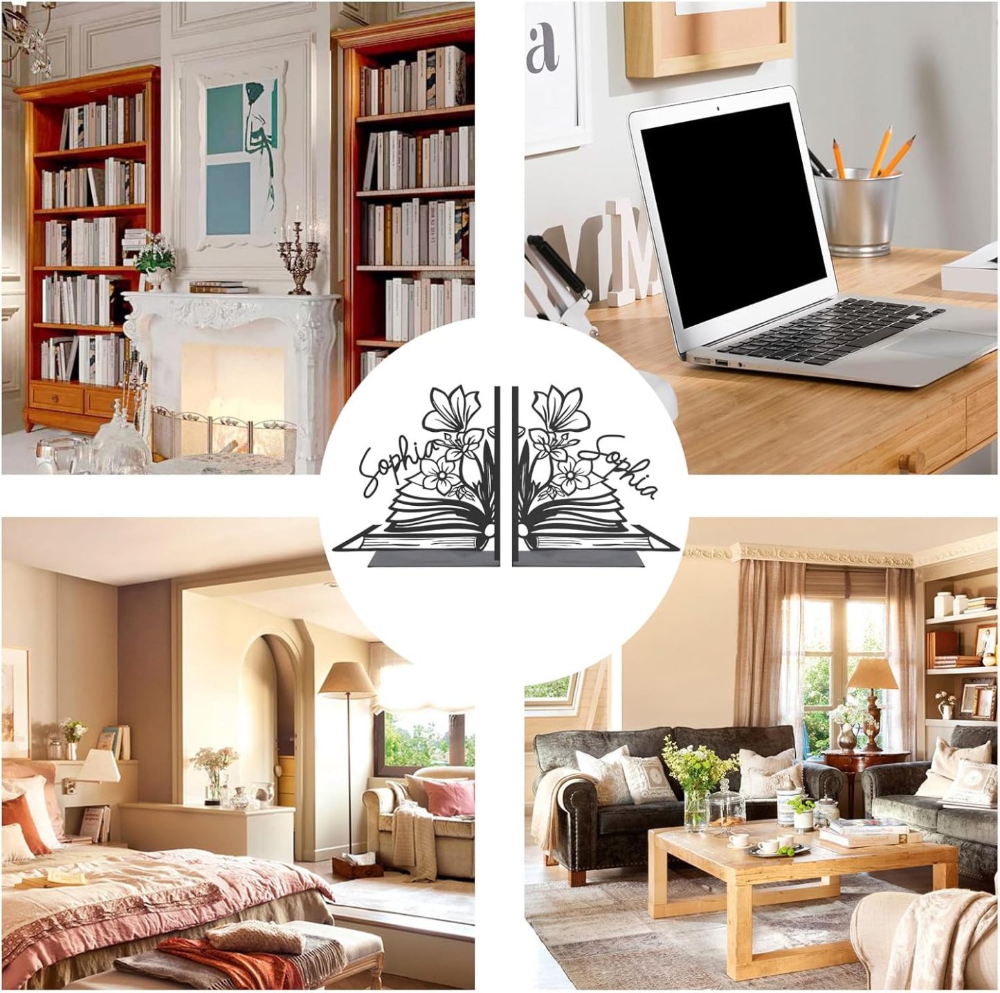 Custom Deer Metal Book Ends, Forest Theme Bookends for Shelves Decorative, Heavy Duty Bookend Stopper, Deer Cabin Decor, Book Organizer for Desk, Black Book Holders for Home Office, Hunter Gifts