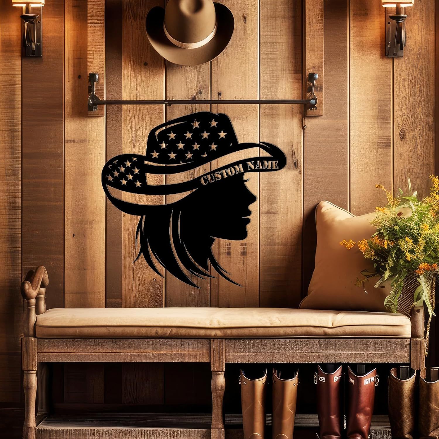 Personalized Western Wall Decor Metal Signs, Rustic Cowboy Couple Silhouette, Cowboy Metal Name Sign Customized, Vintage Howdy Wall Art Gifts for Home Bedroom Speakeasy Decor Color01