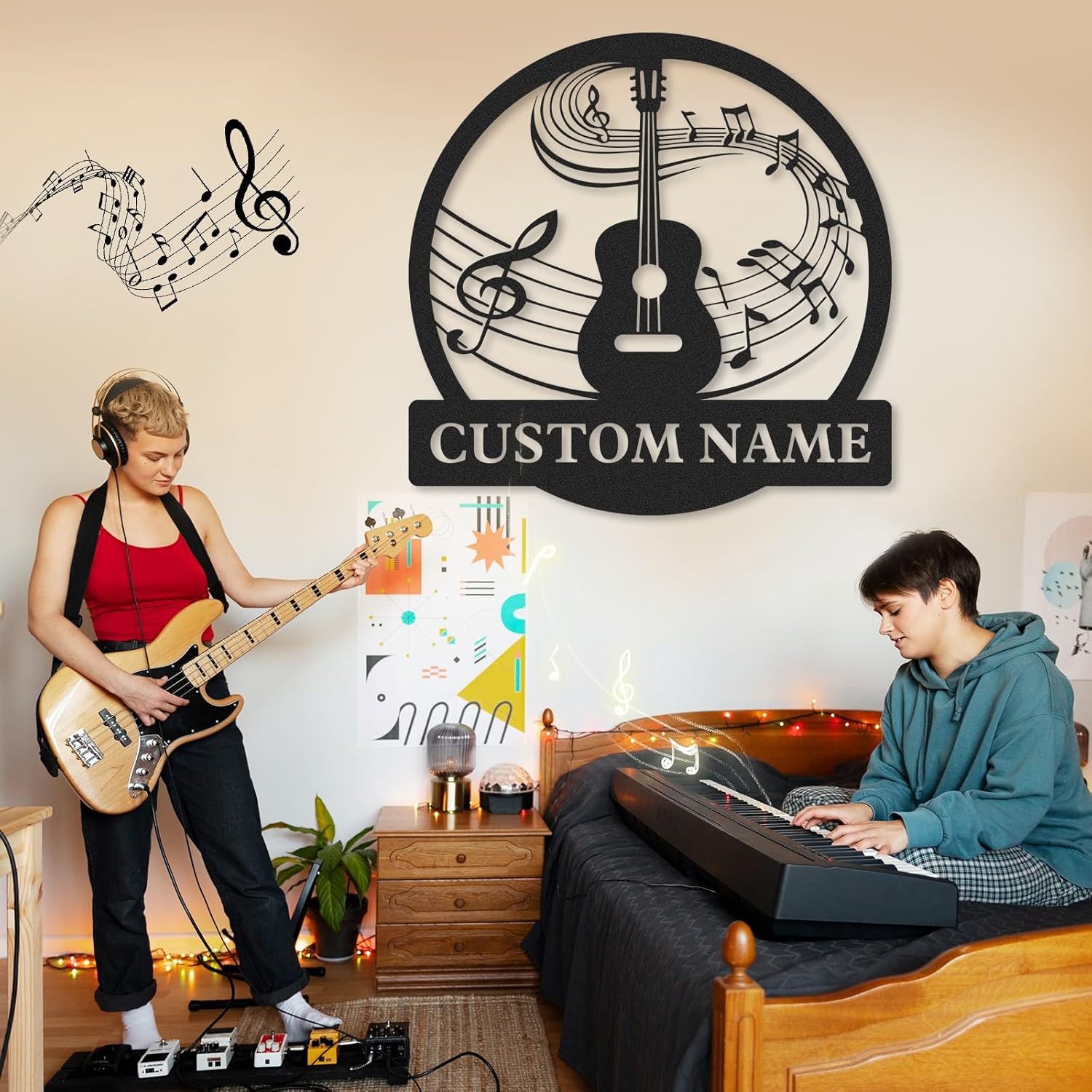 Personalized Guitar Metal Sign, Metal Signs Customized, Musical Note Wall Decor, Funny Music Wall Art, Custom Name Music Sign for Indoor & Outdoor Decorations, Gifts for Musicians, Home Decor