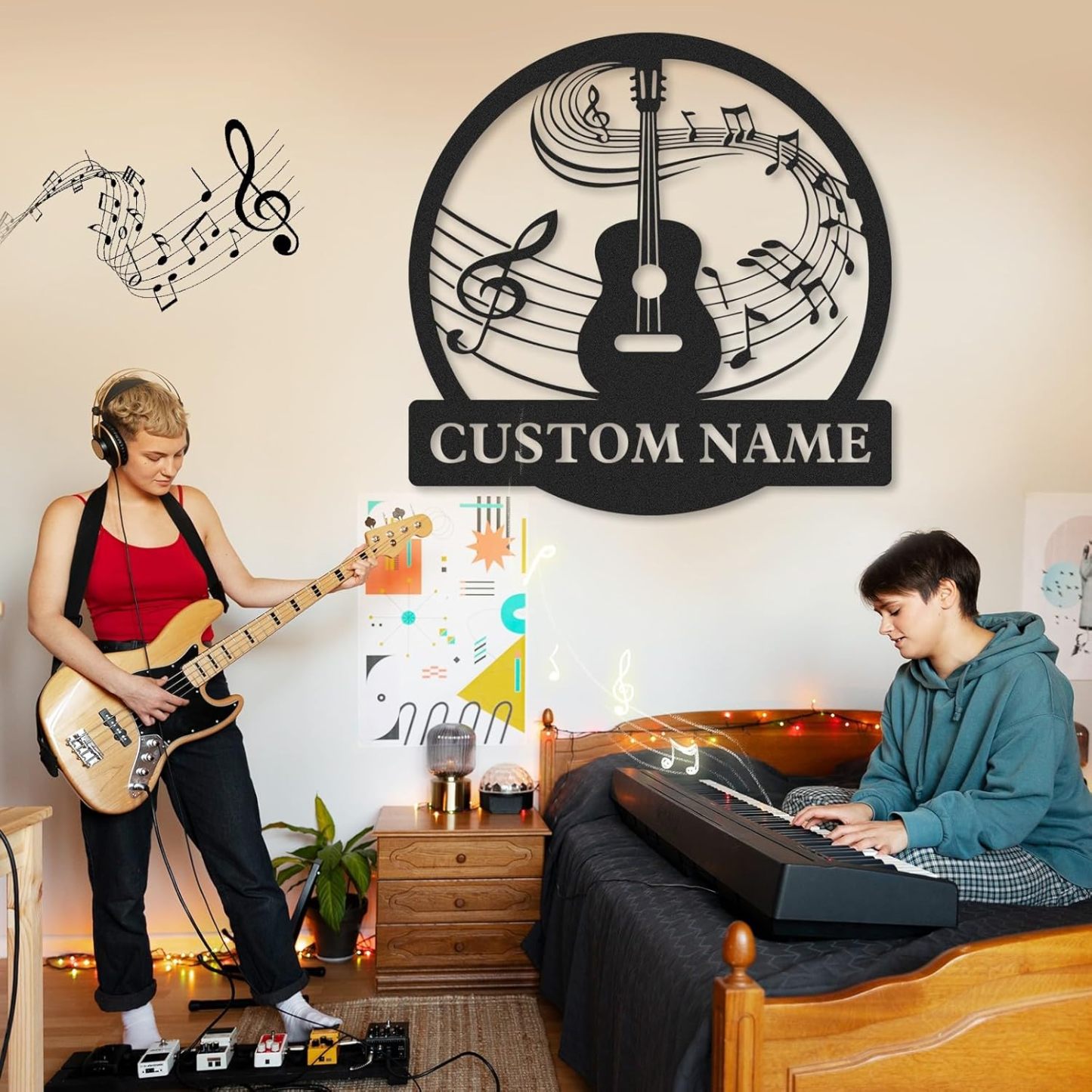 Personalized Guitar Metal Sign, Metal Signs Customized, Musical Note Wall Decor, Funny Music Wall Art, Custom Name Music Sign for Indoor & Outdoor Decorations, Gifts for Musicians, Home Decor