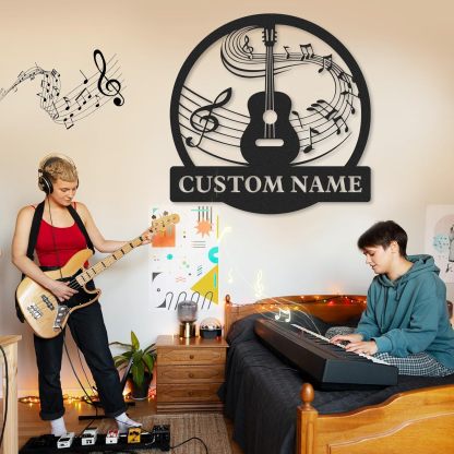 Personalized Guitar Metal Sign, Metal Signs Customized, Musical Note Wall Decor, Funny Music Wall Art, Custom Name Music Sign for Indoor & Outdoor Decorations, Gifts for Musicians, Home Decor