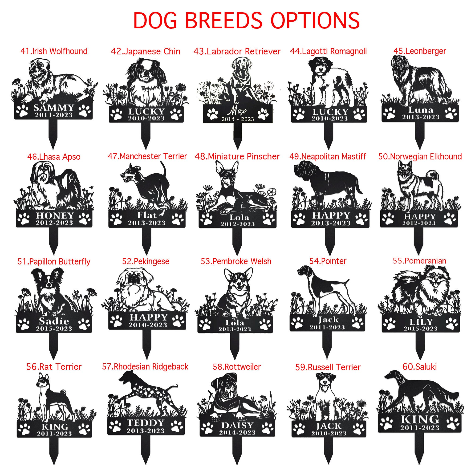 Custom Dog Memorial Stake, Dog Grave Marker, Every Dog Breed Metal Stake, Personalized Dog Garden Sign, Pet Loss Gift, Garden Decor Metal