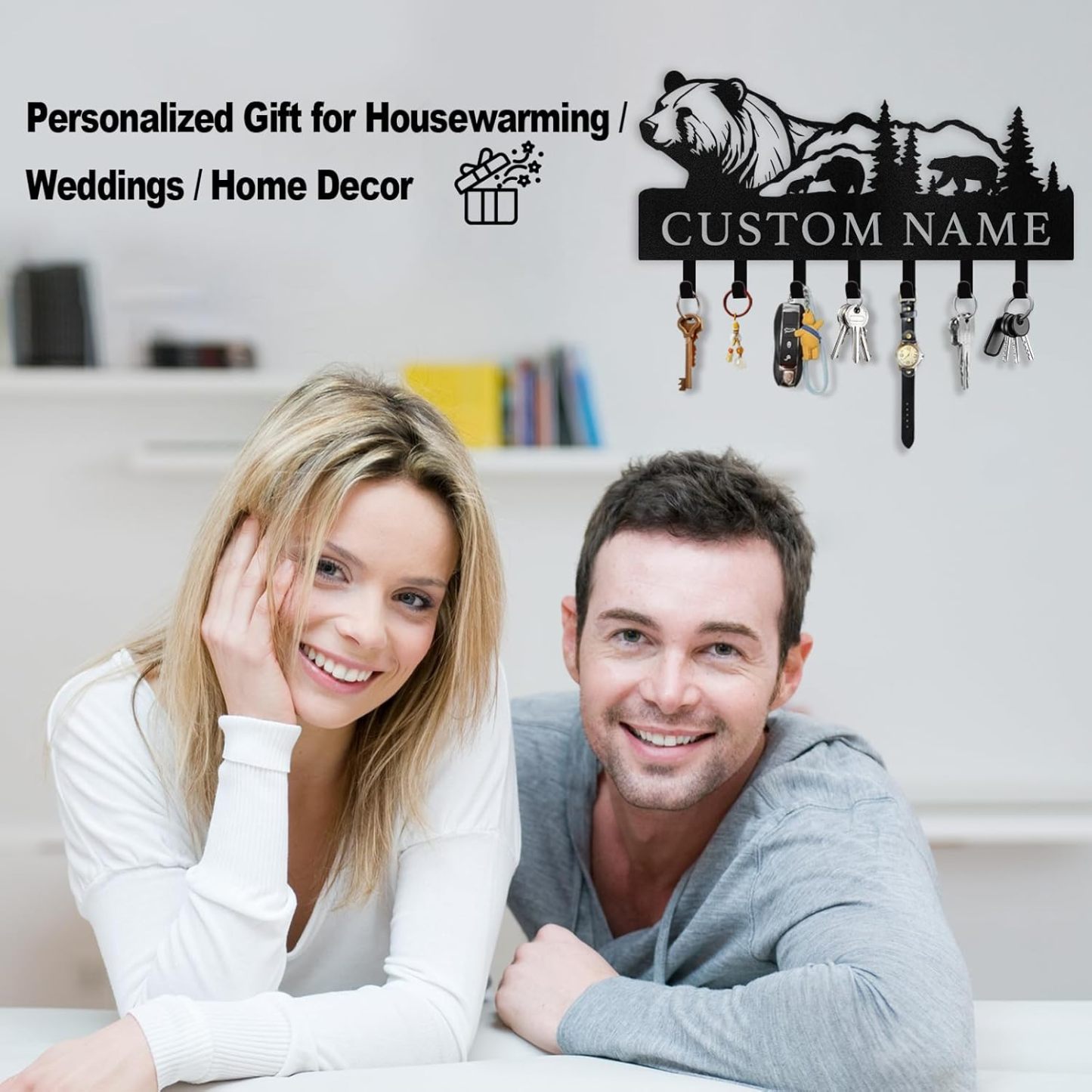 Unique Polar Bear Key Holder, Custom Name Metal Key Hanger  | Decorative Wall Rack for Keys-MetalsignX