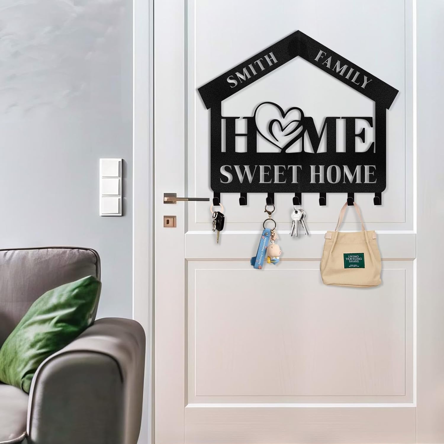 Personalized Key Holder for Wall, Custom Family Name Key Rack Holder-MetalsignX