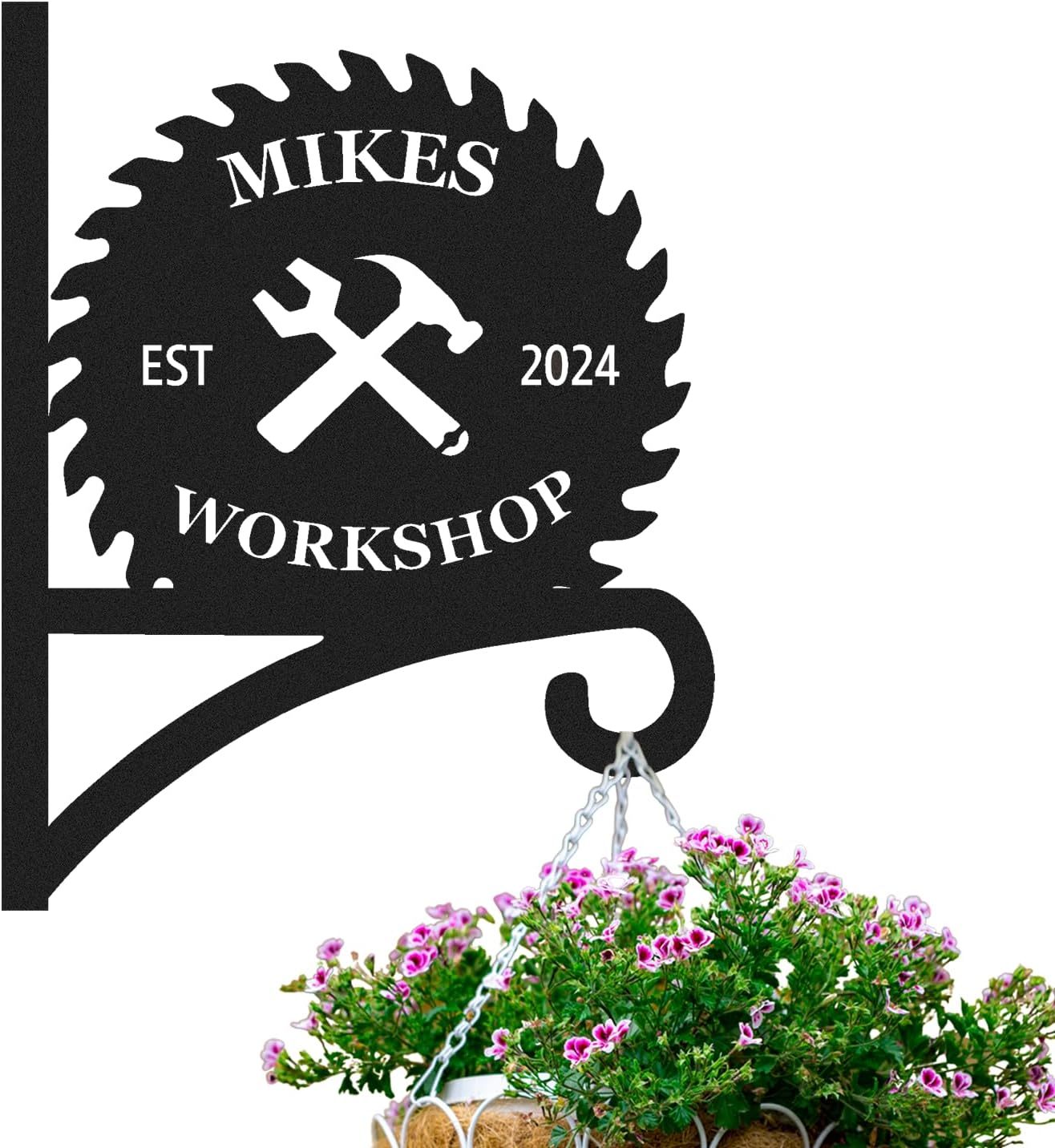 Personalized Iron Hanging Plant Bracket, Customizable Decorative Wall Plant Hanger Indoor Outdoor, Custom Name Bird Feeder Hook, Anti Rust Metal Hook for Wind Chimes Lantern