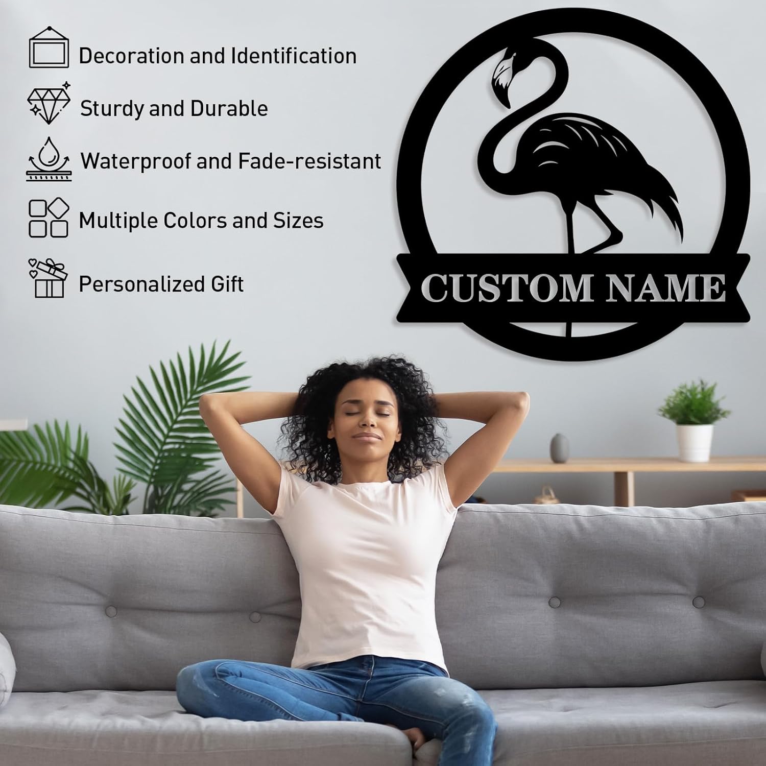 Personalized Beach Metal Sign, Custom Flamingo Metal Name Sign-MetalsignX