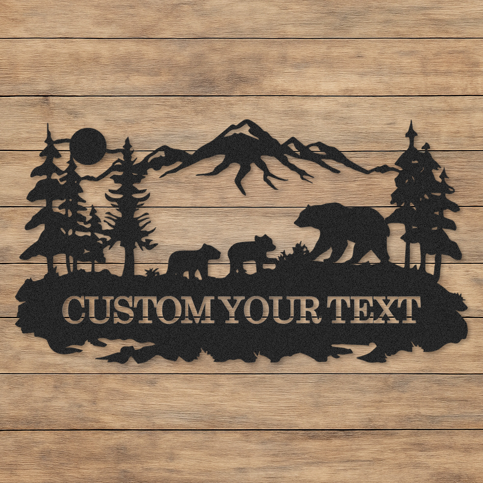 Personalized Bear Family Sign, Cabin Outdoor Wall Art, Custom Forest Metal Name Plaque