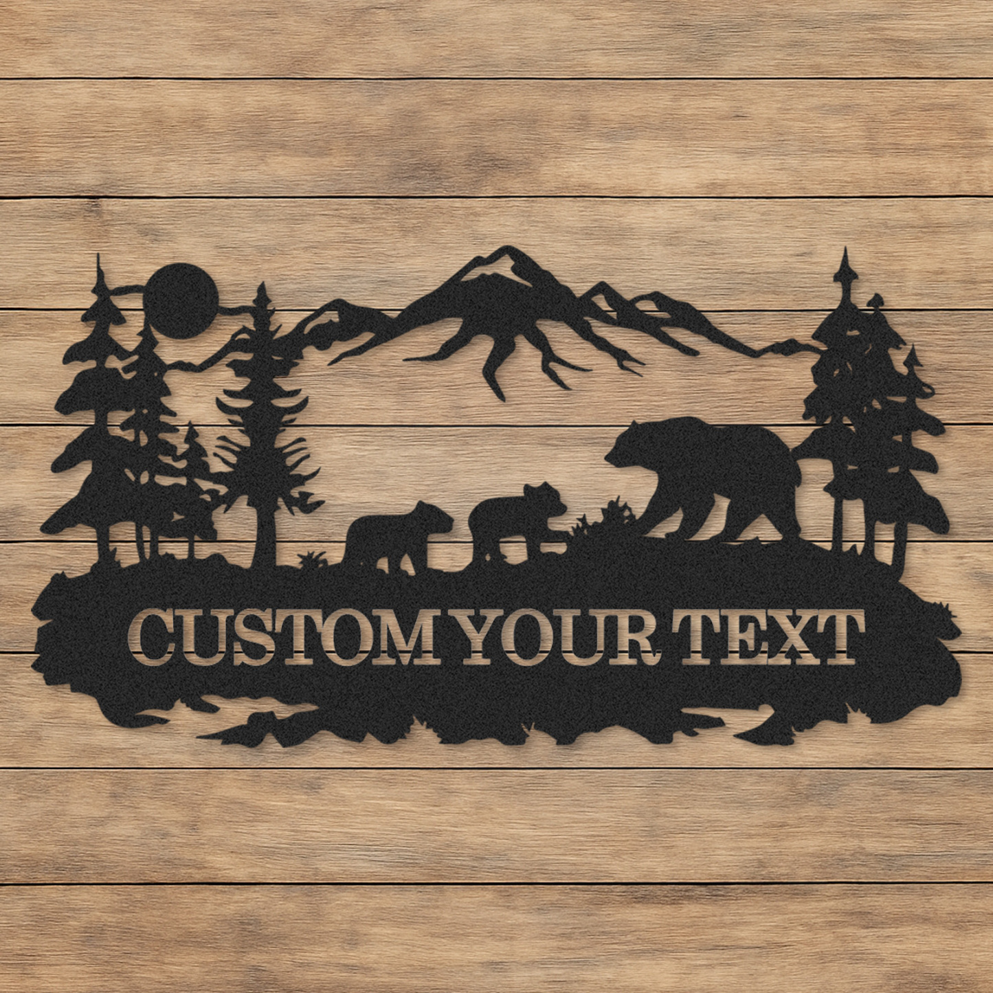 Personalized Bear Family Sign, Cabin Outdoor Wall Art, Custom Forest Metal Name Plaque