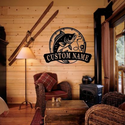 Personalized Largemouth Bass Metal Sign, Custom Fishing Last Name Sign for Home, Fish Family Signs Wall Decor-MetalsignX