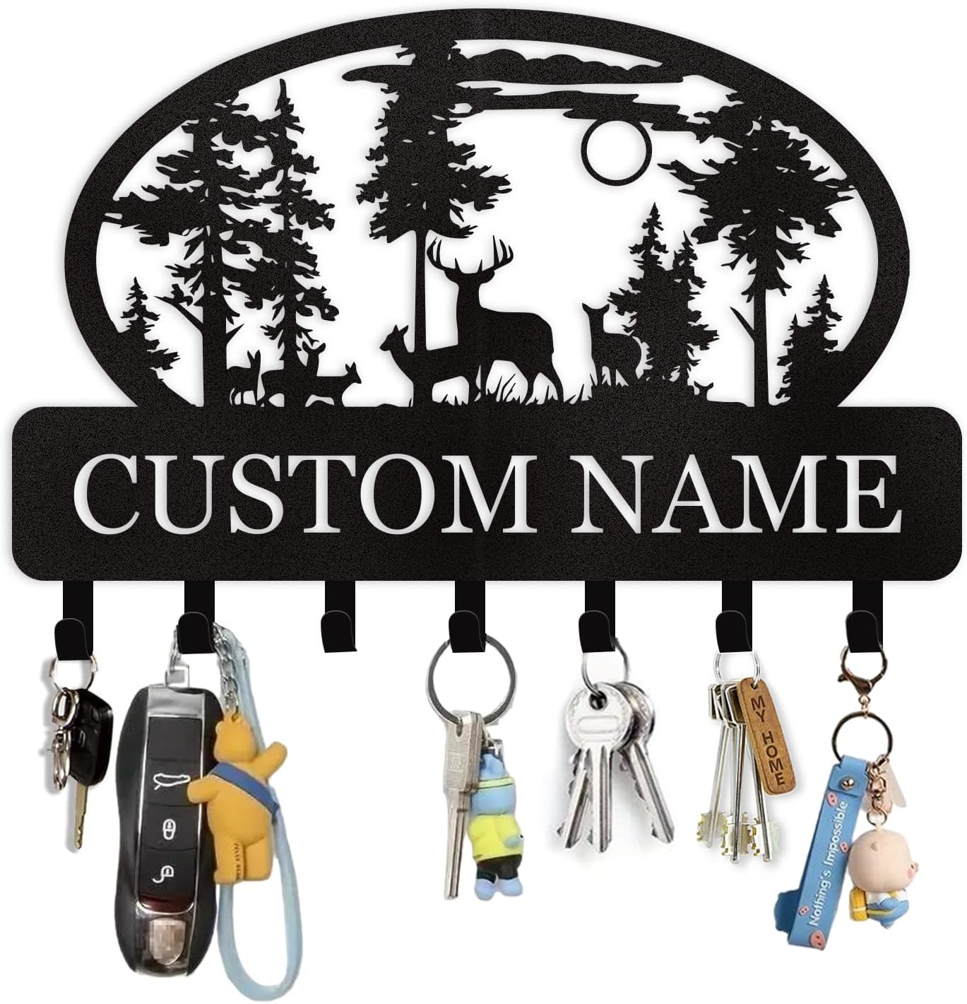 Personalized Key Holder for Wall, Custom Metal Deer Cabin Key Hooks with Name-MetalsignX