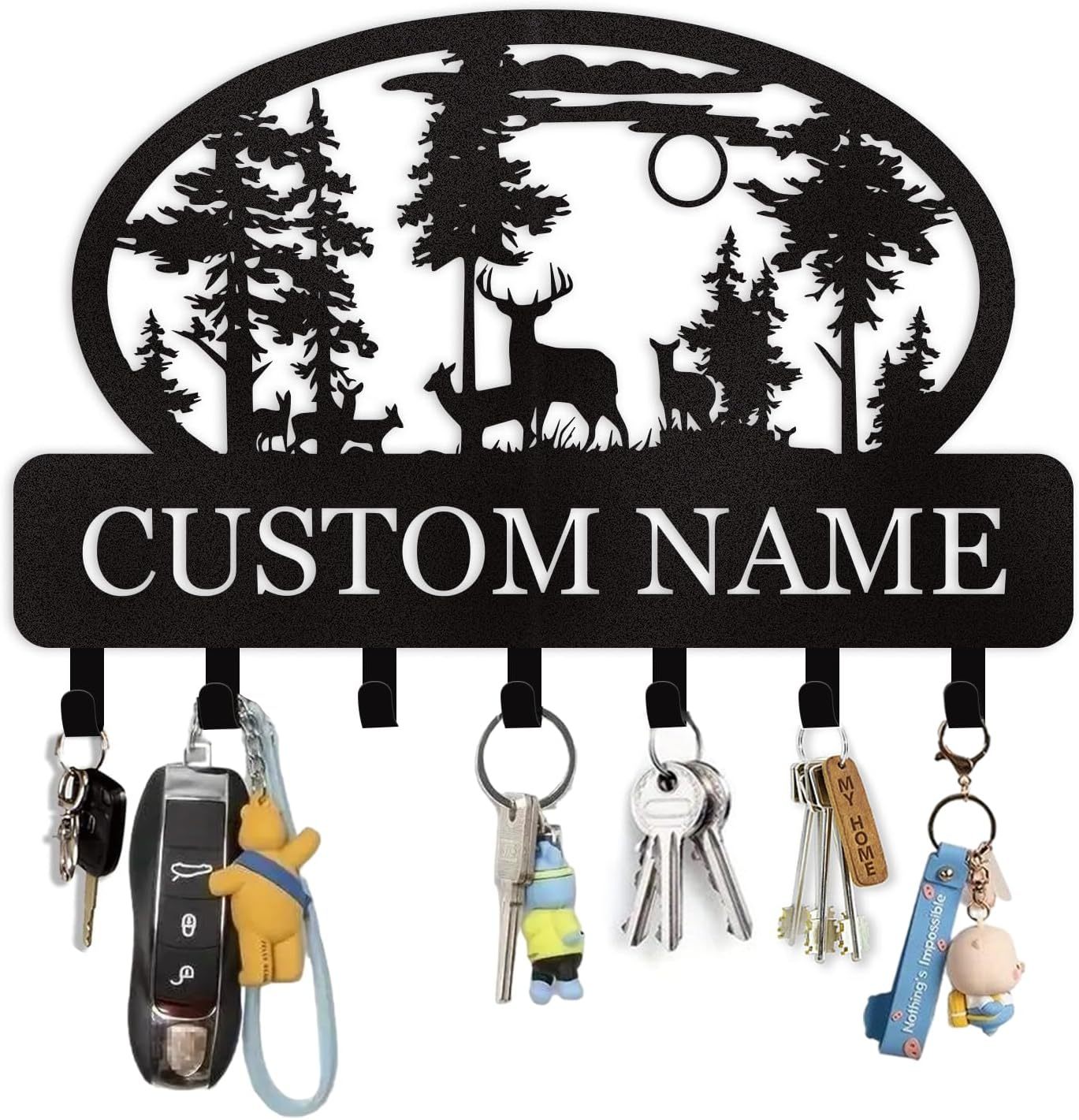 Personalized Key Holder for Wall, Custom Metal Deer Cabin Key Hooks with Name-MetalsignX