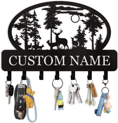 Personalized Key Holder for Wall, Custom Metal Deer Cabin Key Hooks with Name-MetalsignX