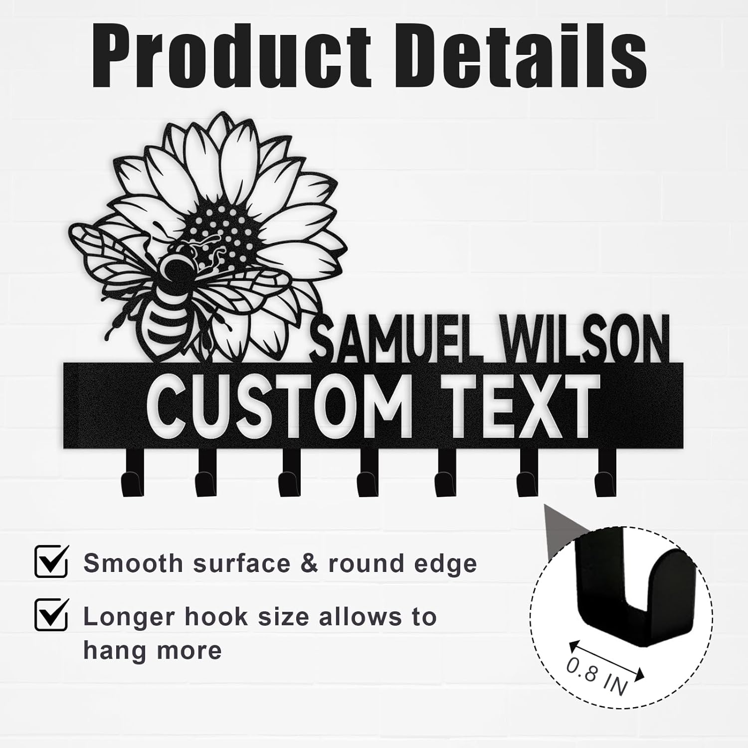 Personalized Key Holder Wall Mounted, Bee Flower Key Holder for Wall Decorative-MetalsignX