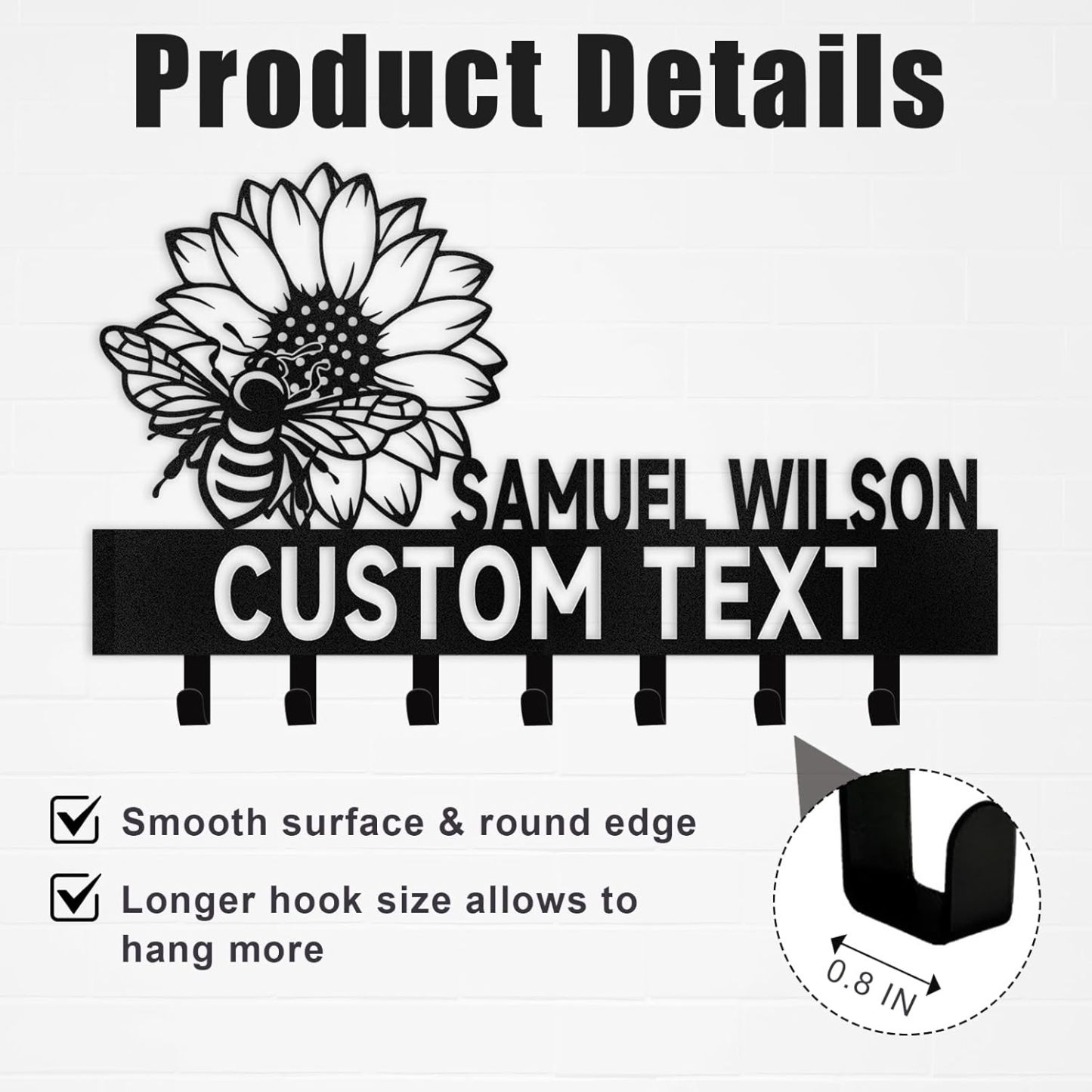 Personalized Key Holder Wall Mounted, Bee Flower Key Holder for Wall Decorative-MetalsignX