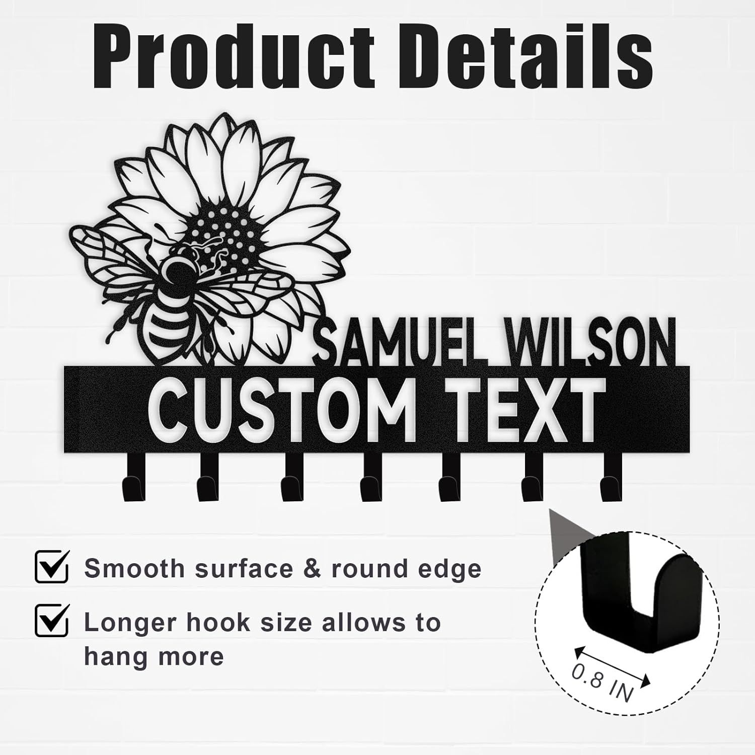 Personalized Key Holder Wall Mounted, Bee Flower Key Holder for Wall Decorative-MetalsignX