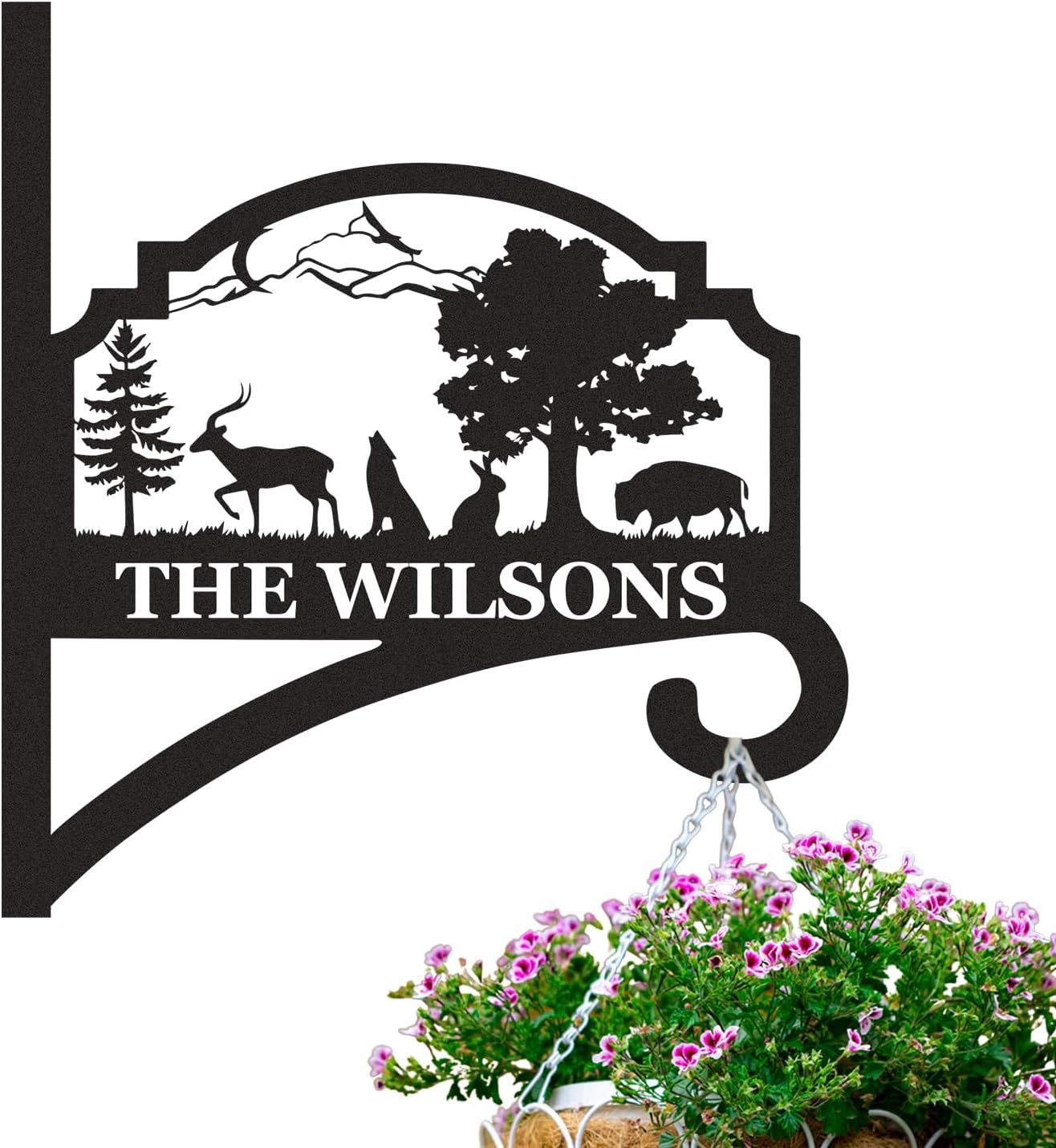 Personalized Iron Hanging Plant Bracket, Customizable Decorative Wall Plant Hanger Indoor Outdoor, Custom Name Bird Feeder Hook, Anti Rust Metal Hook for Wind Chimes Lantern