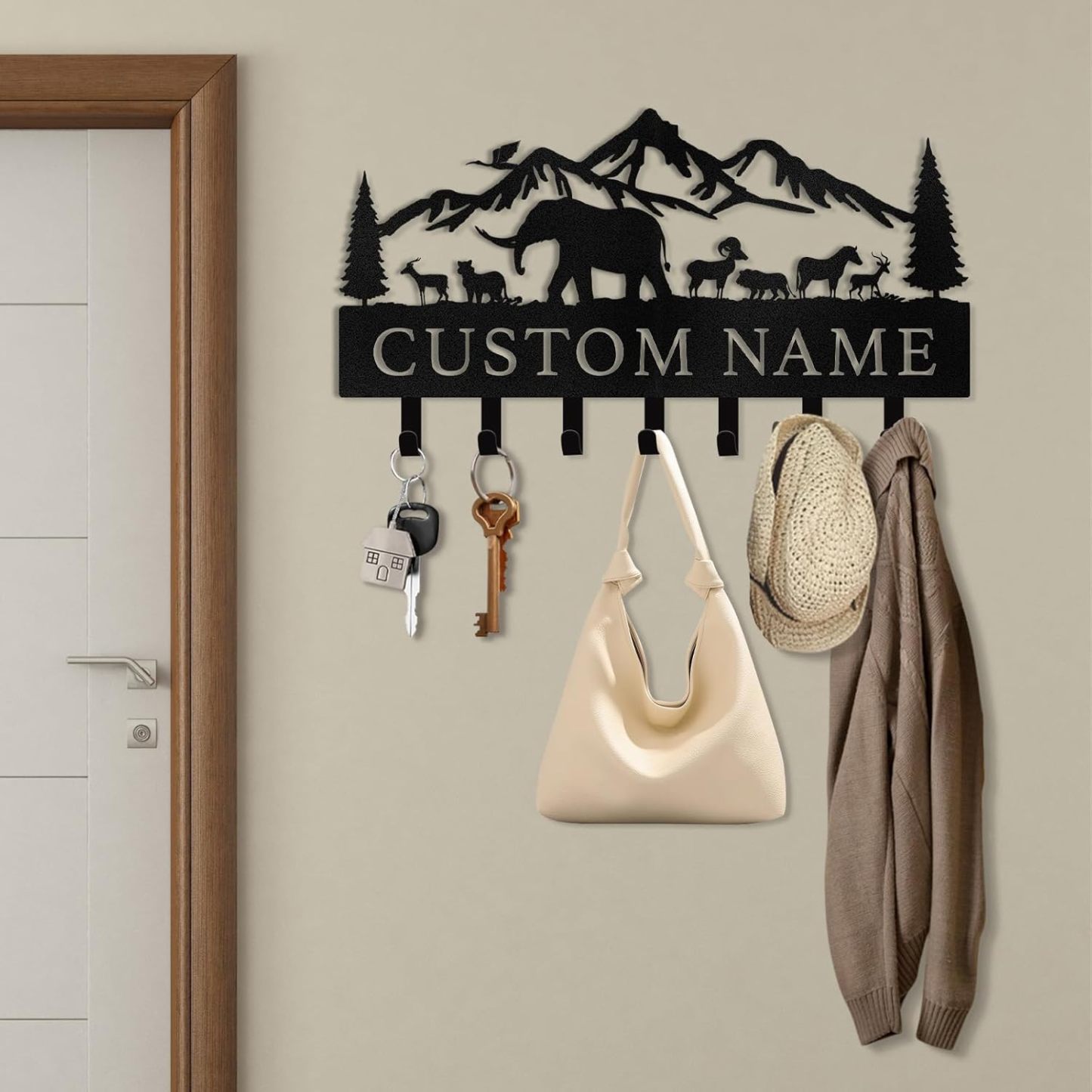 Personalized Polar Deer & Bear Key Holder on Wall | Wall-Mounted Key Organizer Rack-MetalsignX