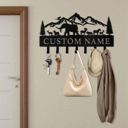 Personalized Polar Deer & Bear Key Holder on Wall | Wall-Mounted Key Organizer Rack-MetalsignX