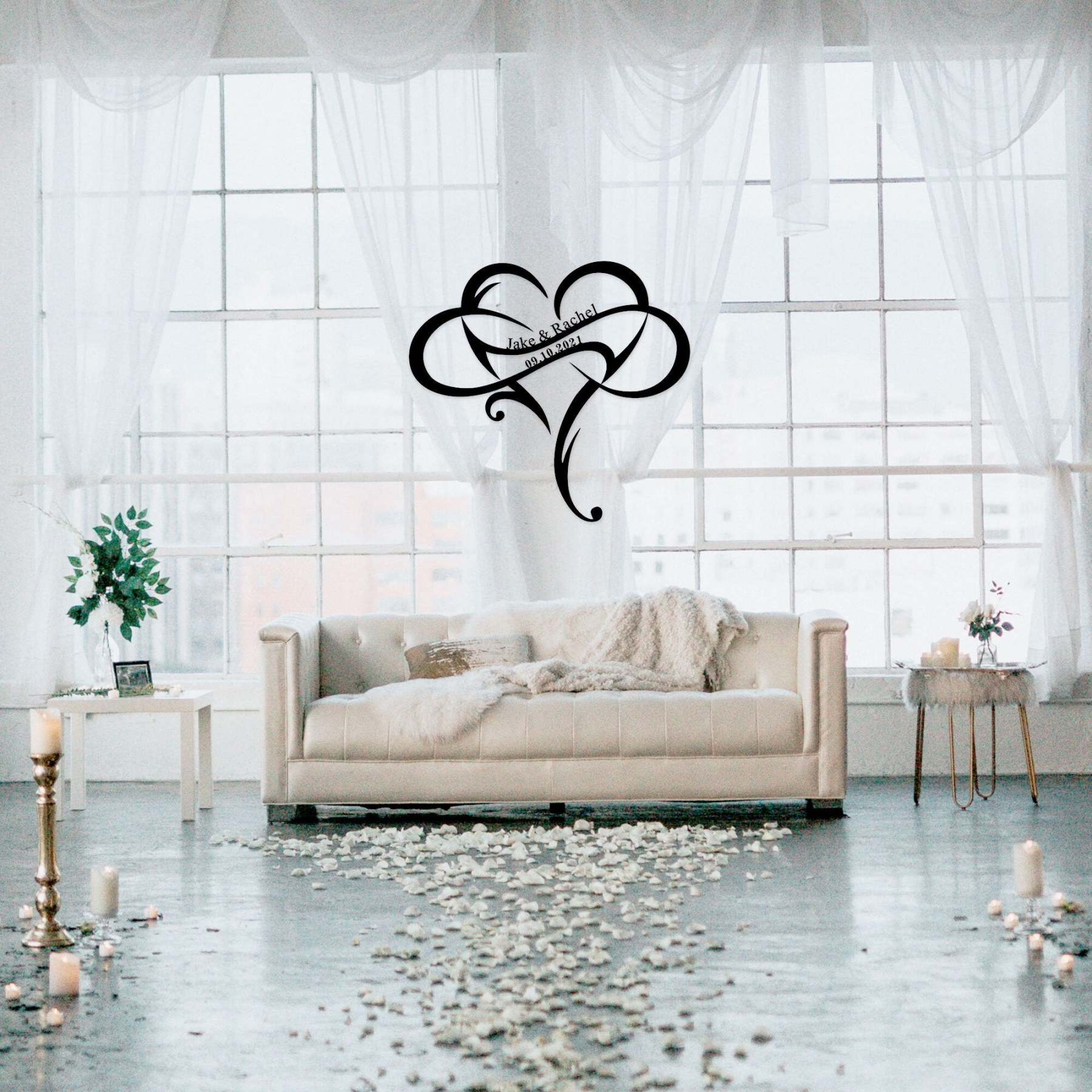 Custom Wedding Metal Sign of Name And Special Date with Heart Intertwined-MetalsignX