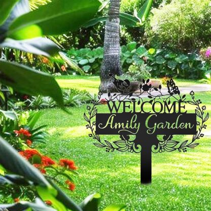 Custom Metal Garden Sign, Customized Butterfly Bird Garden Name Sign, Personalized Garden Signs-MetalsignX