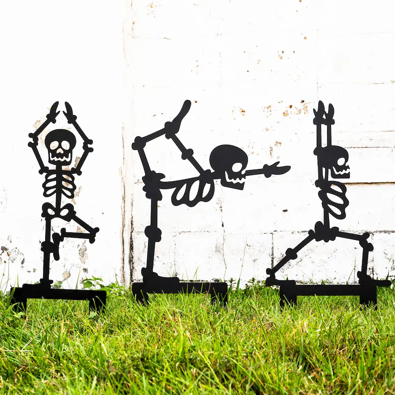 Outdoor Skeleton Halloween Decor, Halloween Outdoor Sign, Halloween Garden Signs, Metal Halloween Yard Stakes, Halloween Sign Skeleton Decor LakeshoreMetalDecor