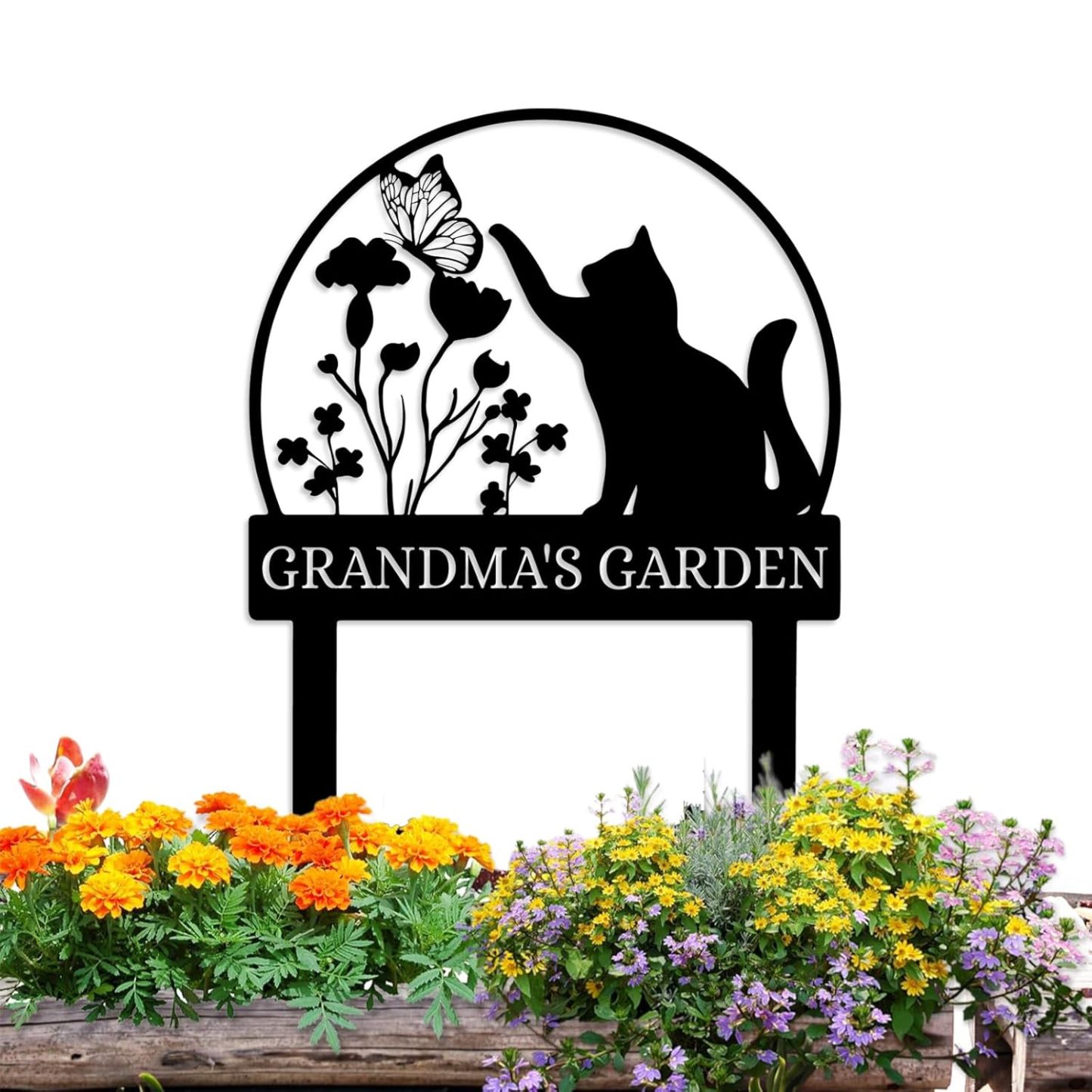 Custom Cat Garden Stake Sign, Funny Personalized Yard Decor, Butterfly & Pet Outdoor Metal Plaque-MetalsignX