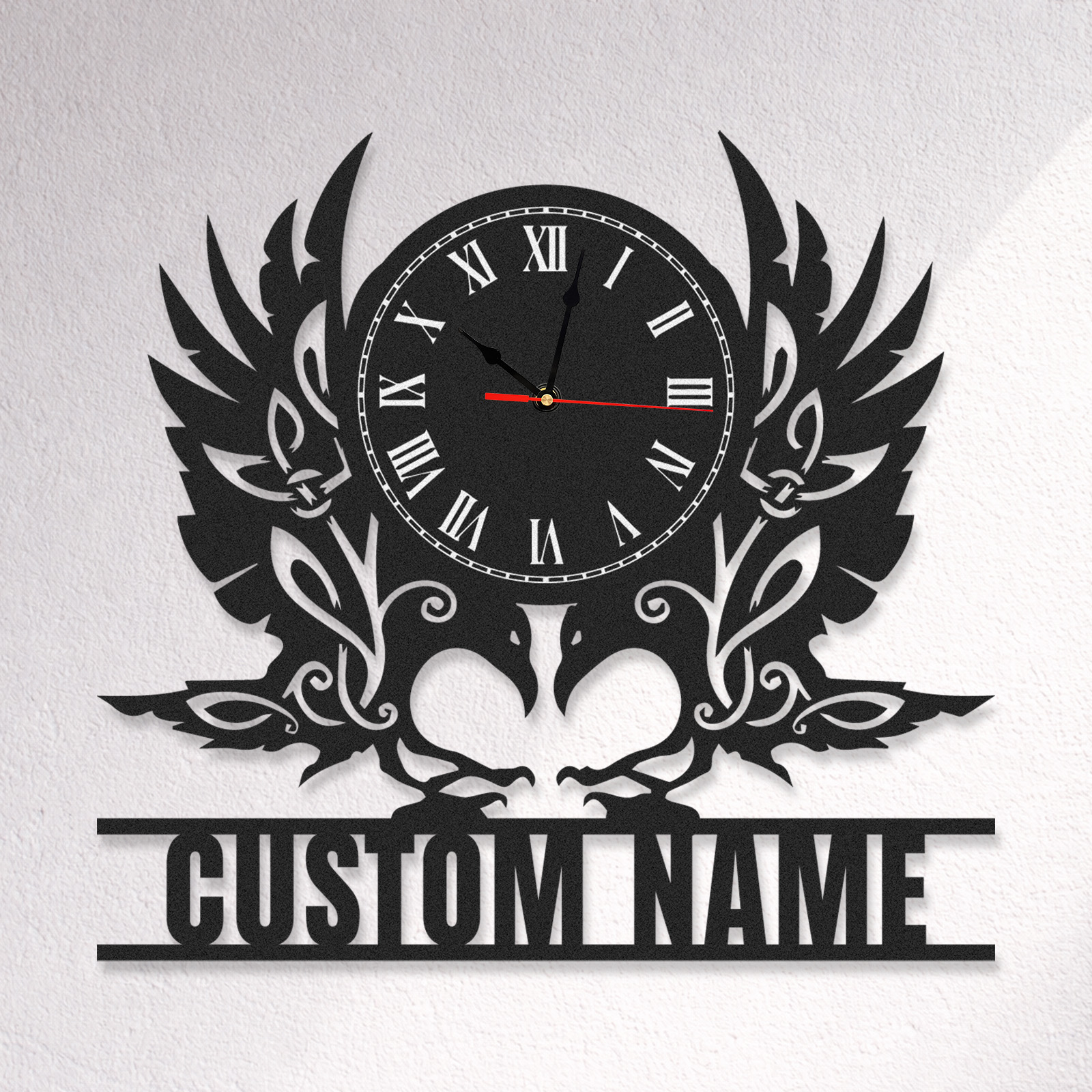 Personalized Eagle Metal Wall Clock with Custom Name, Roman Numeral Vintage Crest Decor, Silent Industrial Wall Art