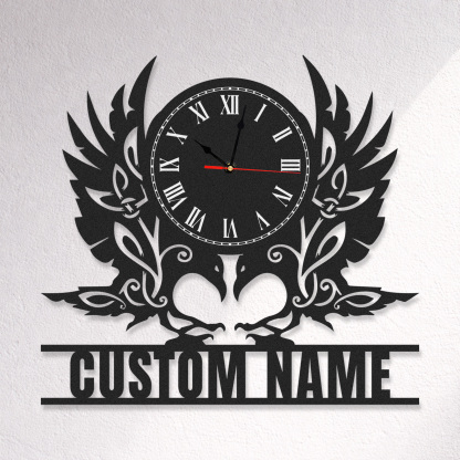 Personalized Eagle Metal Wall Clock with Custom Name, Roman Numeral Vintage Crest Decor, Silent Industrial Wall Art