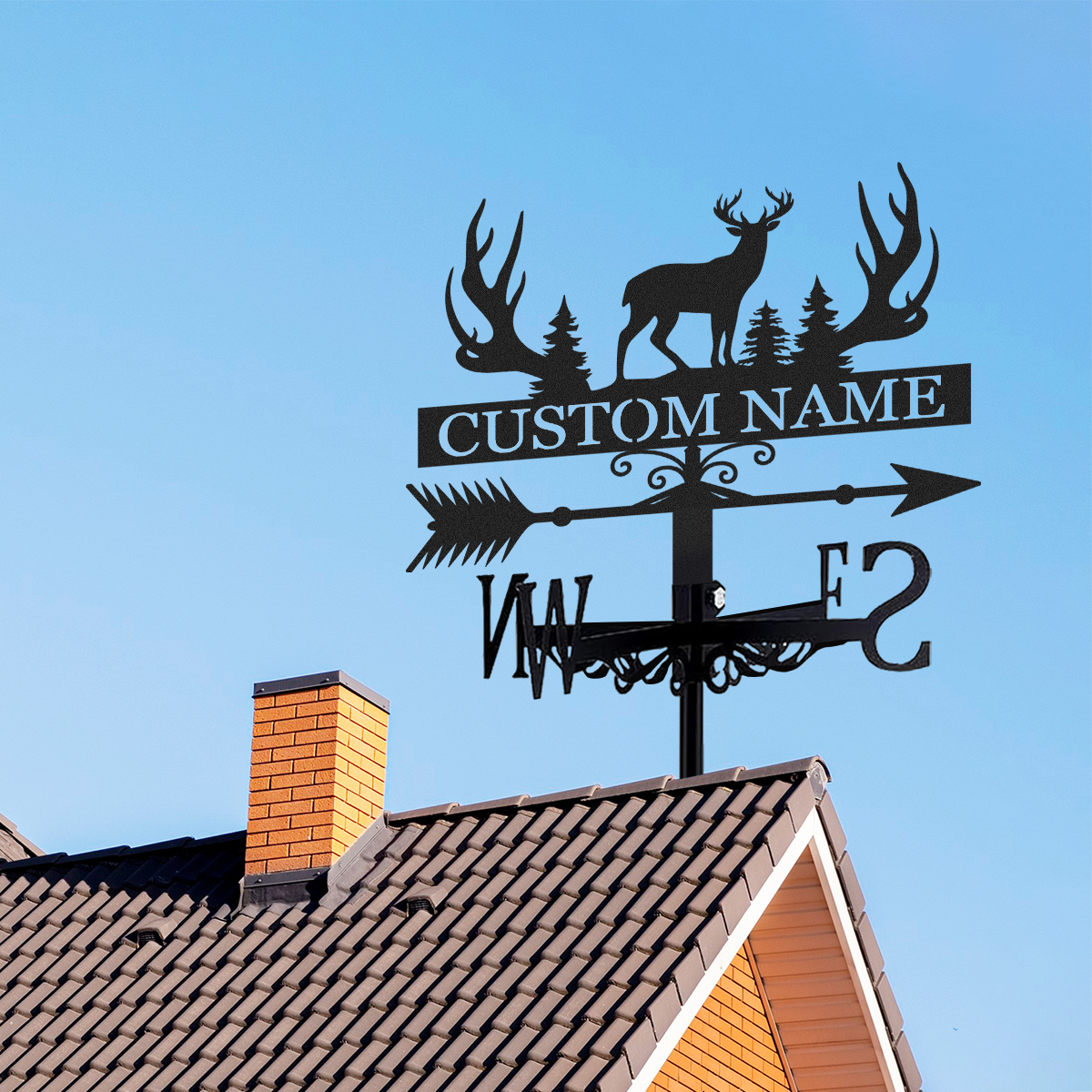 Personalized Deer Antler Metal Weather Vane with Custom Name, Rustic Hunting Lodge Roof Wind Direction Indicator Outdoor Decor