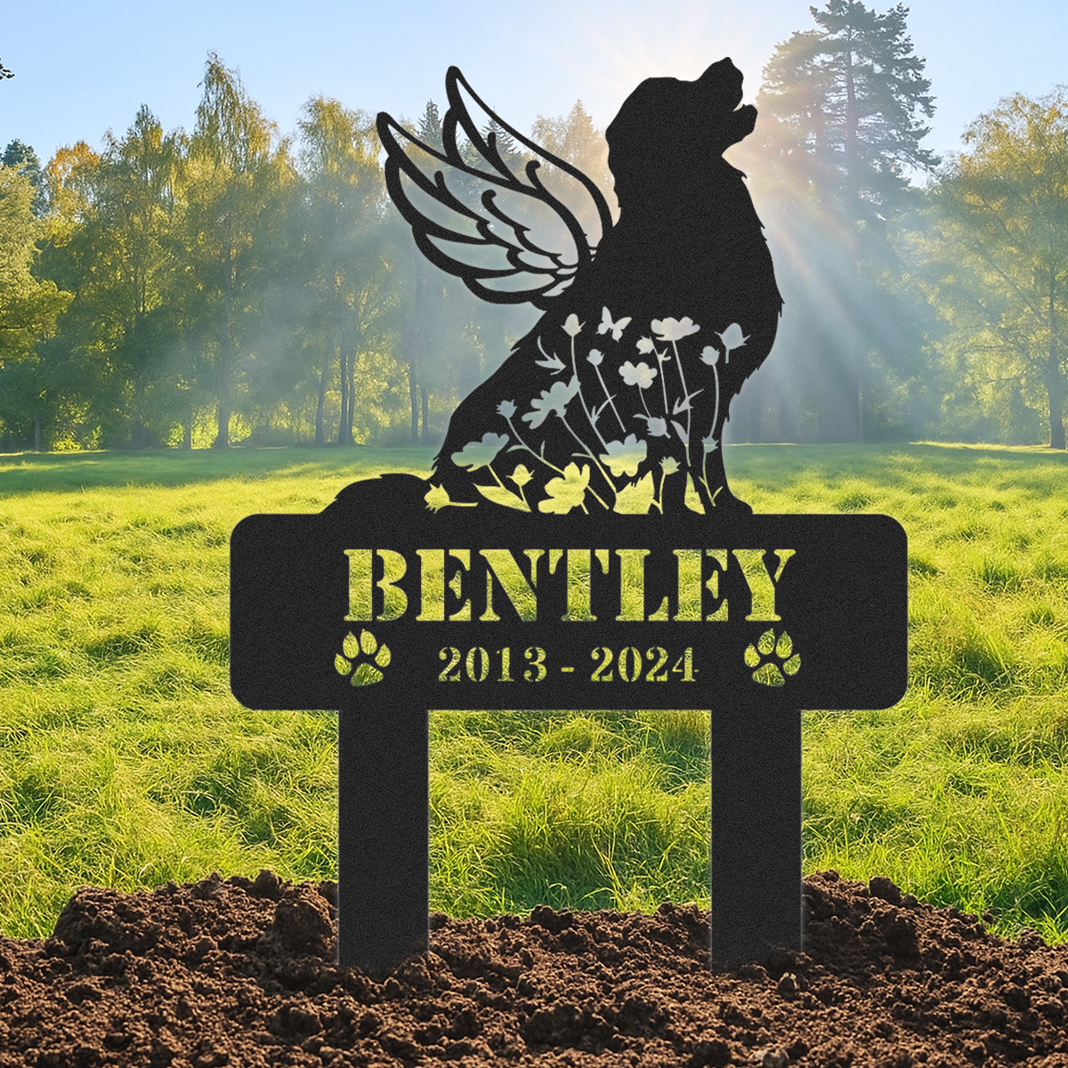 Personalized Dog Memorial Sign, Pet Grave Marker, Angel Dog Grave Marker with Name & Dates, Dog Memorial Stake
