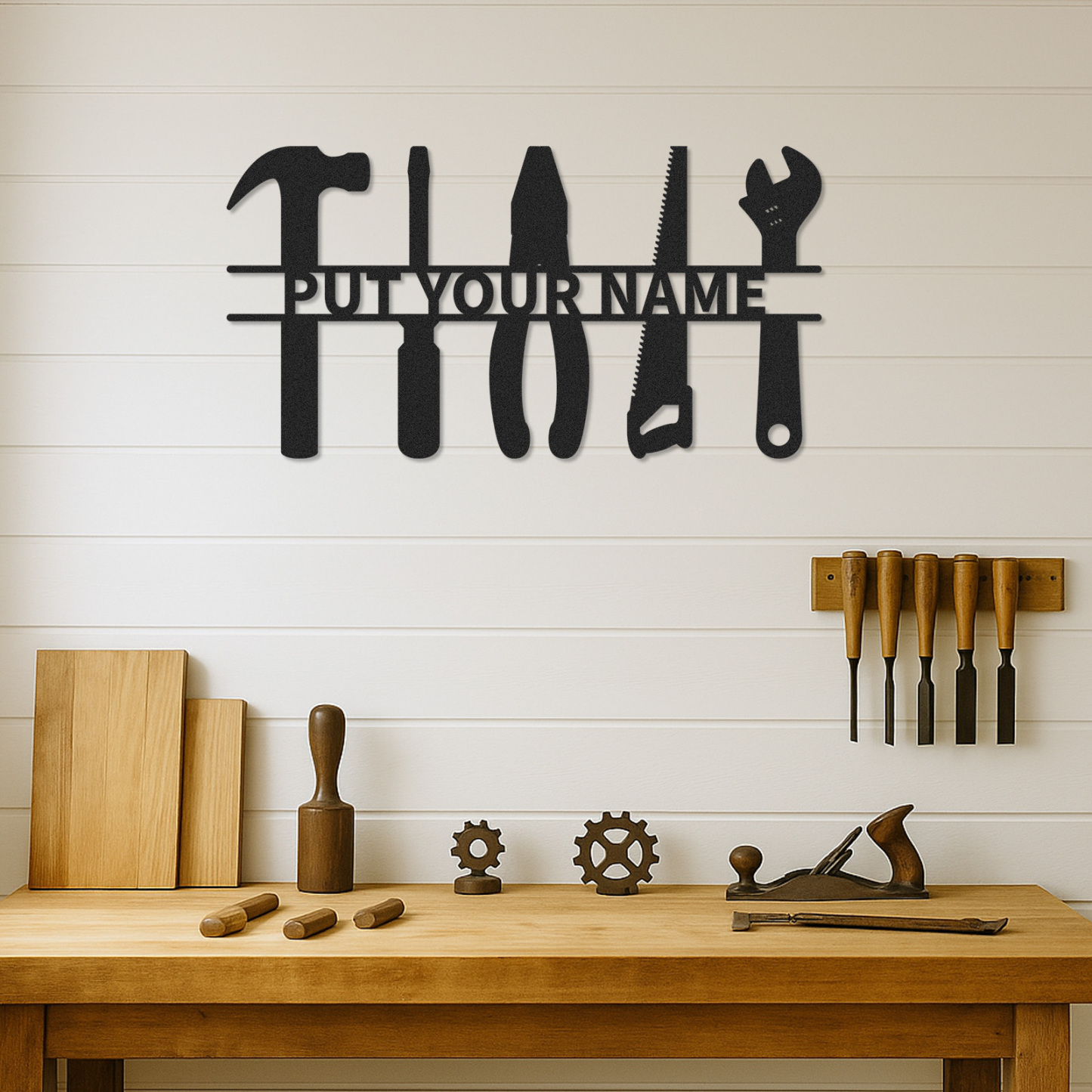 Custom Tools Metal Wall Sign, Personalized Workshop Tool Rack Decor, Garage Wall Art Gift for Him, Father’s Day Sign