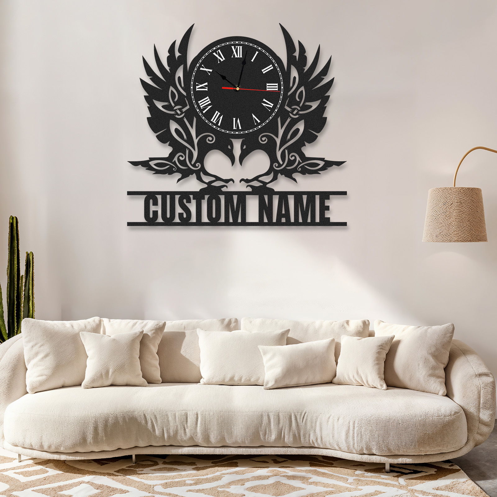 Personalized Eagle Metal Wall Clock with Custom Name, Roman Numeral Vintage Crest Decor, Silent Industrial Wall Art