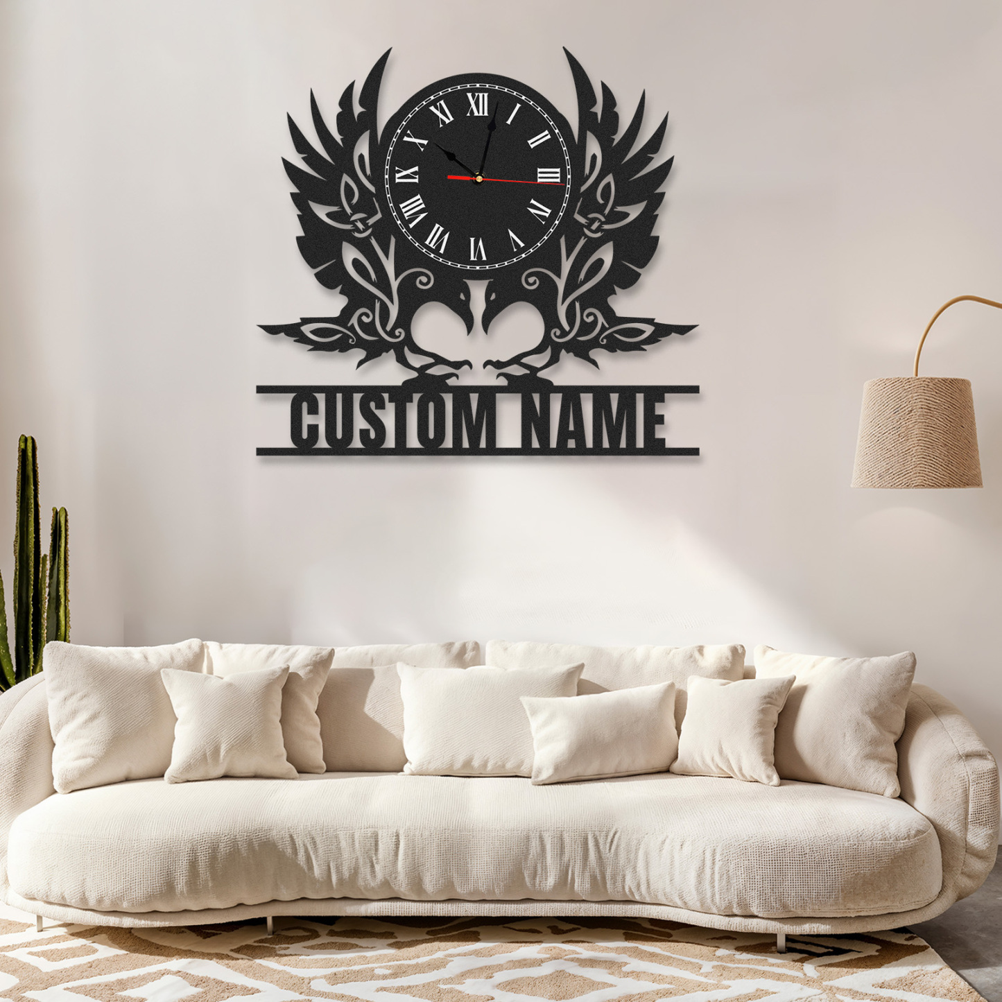 Personalized Eagle Metal Wall Clock with Custom Name, Roman Numeral Vintage Crest Decor, Silent Industrial Wall Art