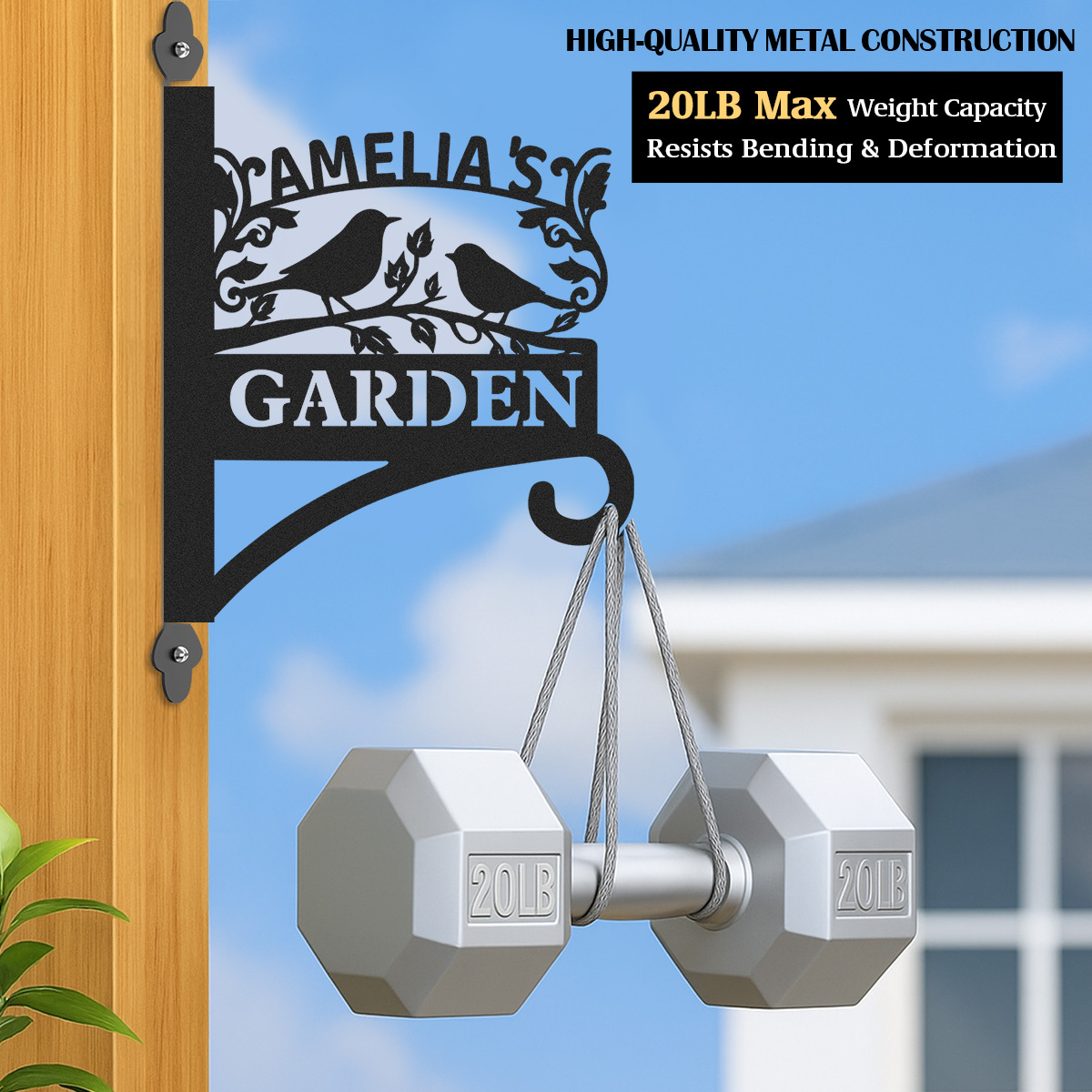 Custom Bird Garden Sign, Personalized Outdoor Metal Garden Hanging Plaque with Name, Wall Mounted Bird Silhouette Garden Decor