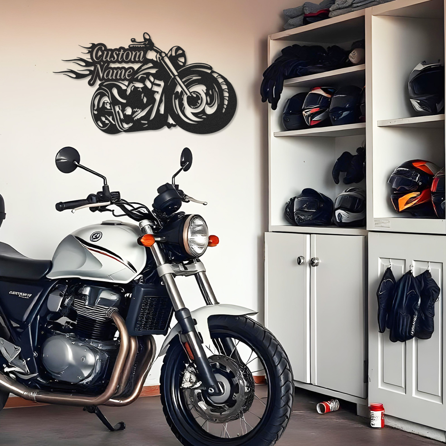 Custom Flame Motorcycle Metal Wall Art, Personalized Chopper Bike Sign for Garage, Biker Bar, Man Cave or Father's Day Gift for Motorcycle Enthusiasts