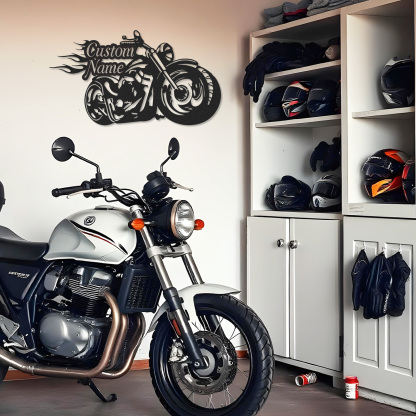 Custom Flame Motorcycle Metal Wall Art, Personalized Chopper Bike Sign for Garage, Biker Bar, Man Cave or Father's Day Gift for Motorcycle Enthusiasts