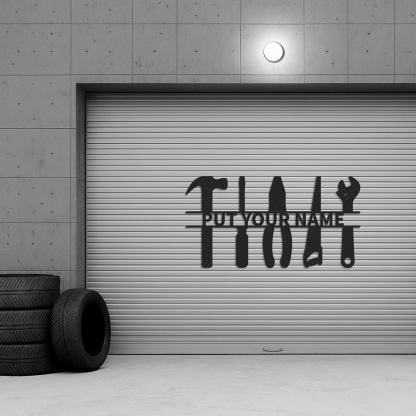 Custom Tools Metal Wall Sign, Personalized Workshop Tool Rack Decor, Garage Wall Art Gift for Him, Father’s Day Sign
