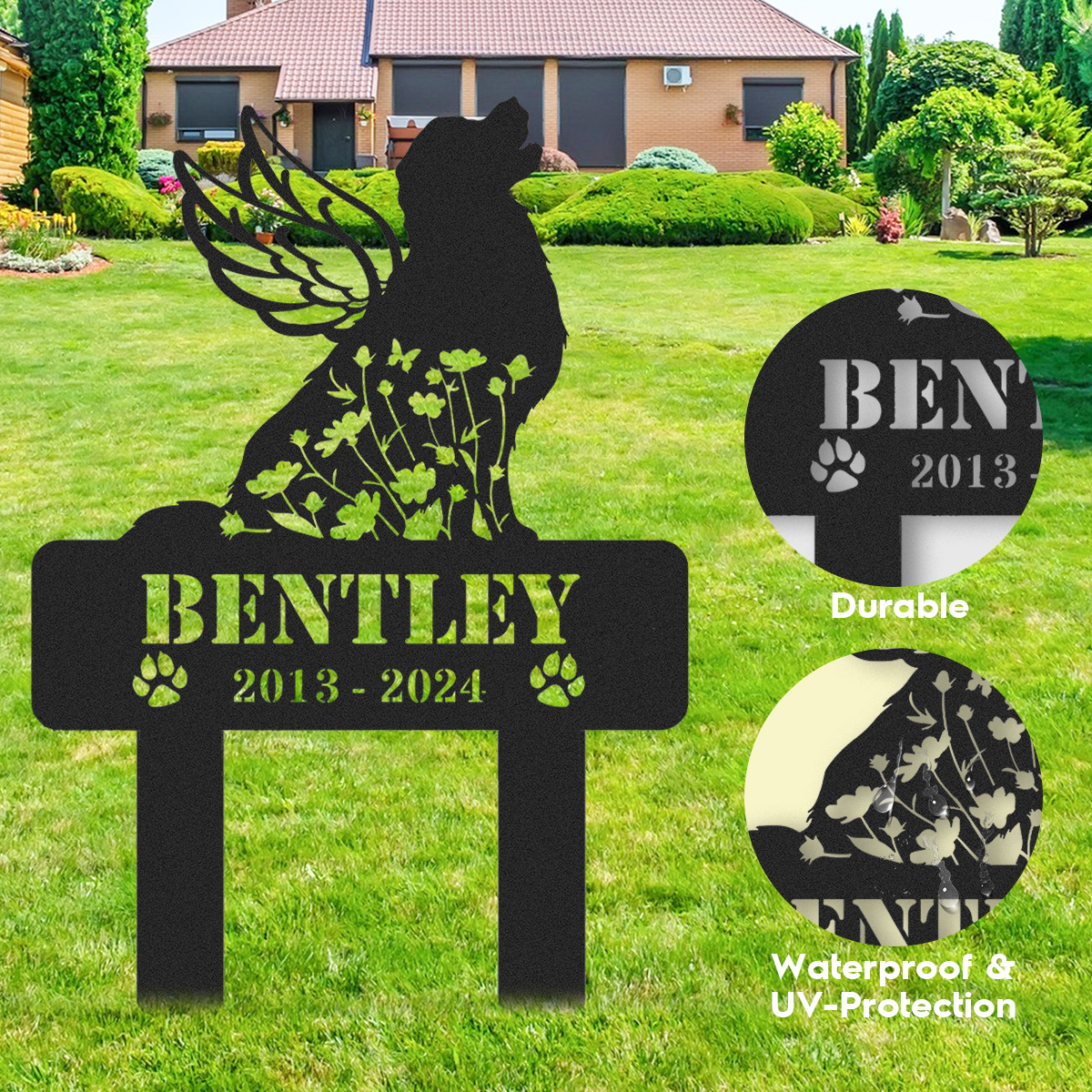 Personalized Dog Memorial Sign, Pet Grave Marker, Angel Dog Grave Marker with Name & Dates, Dog Memorial Stake