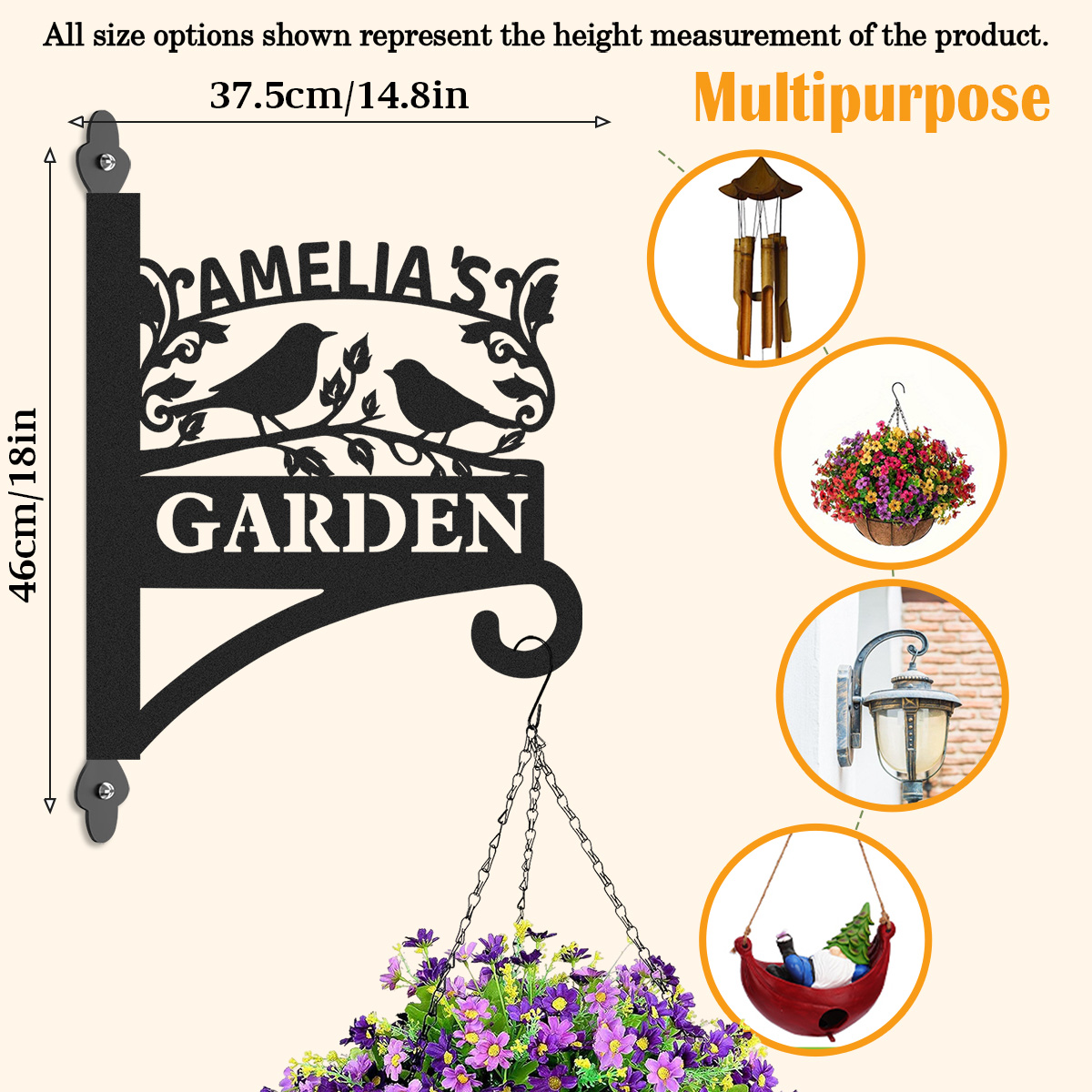 Custom Bird Garden Sign, Personalized Outdoor Metal Garden Hanging Plaque with Name, Wall Mounted Bird Silhouette Garden Decor