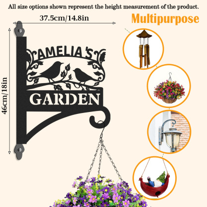 Custom Bird Garden Sign, Personalized Outdoor Metal Garden Hanging Plaque with Name, Wall Mounted Bird Silhouette Garden Decor