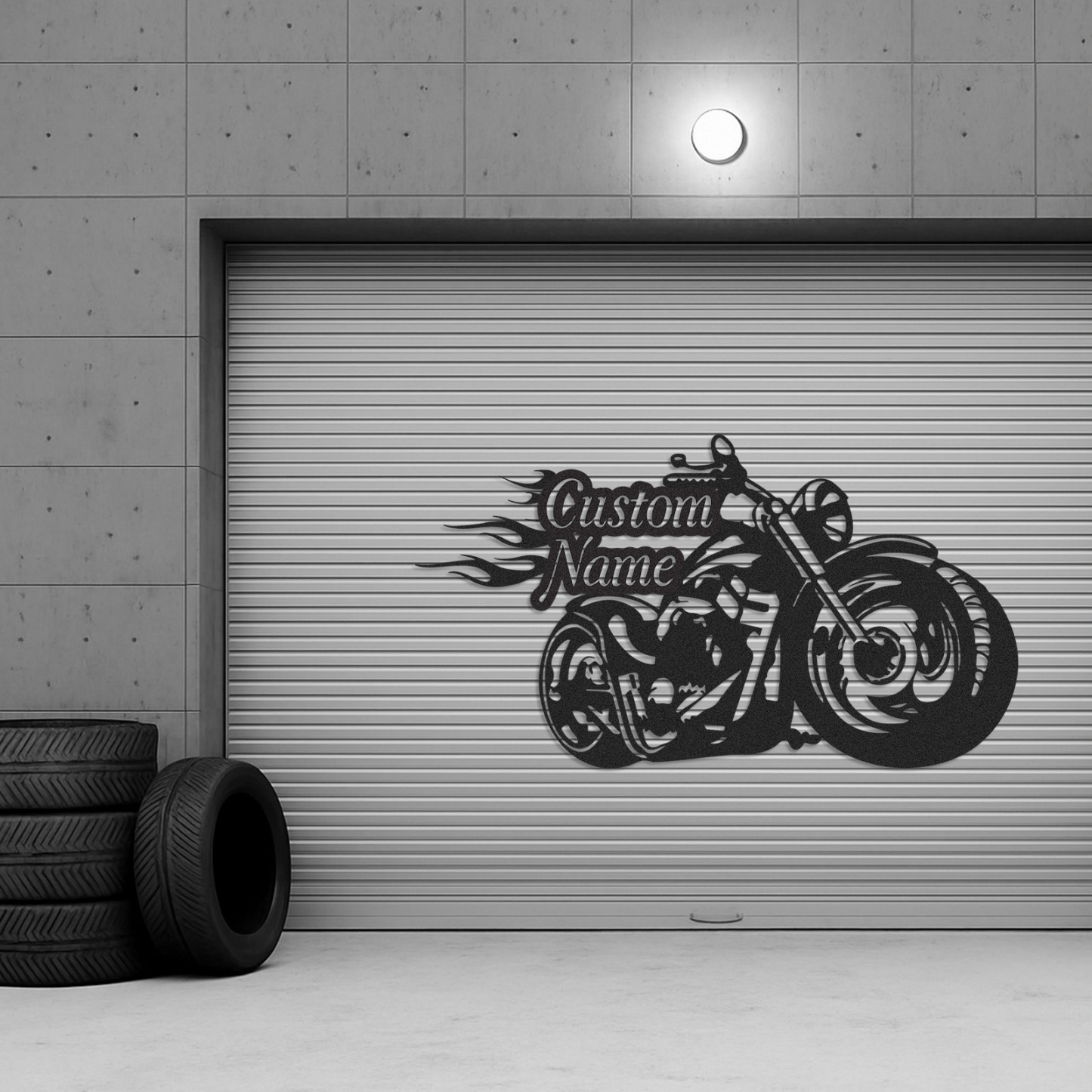 Custom Flame Motorcycle Metal Wall Art, Personalized Chopper Bike Sign for Garage, Biker Bar, Man Cave or Father's Day Gift for Motorcycle Enthusiasts